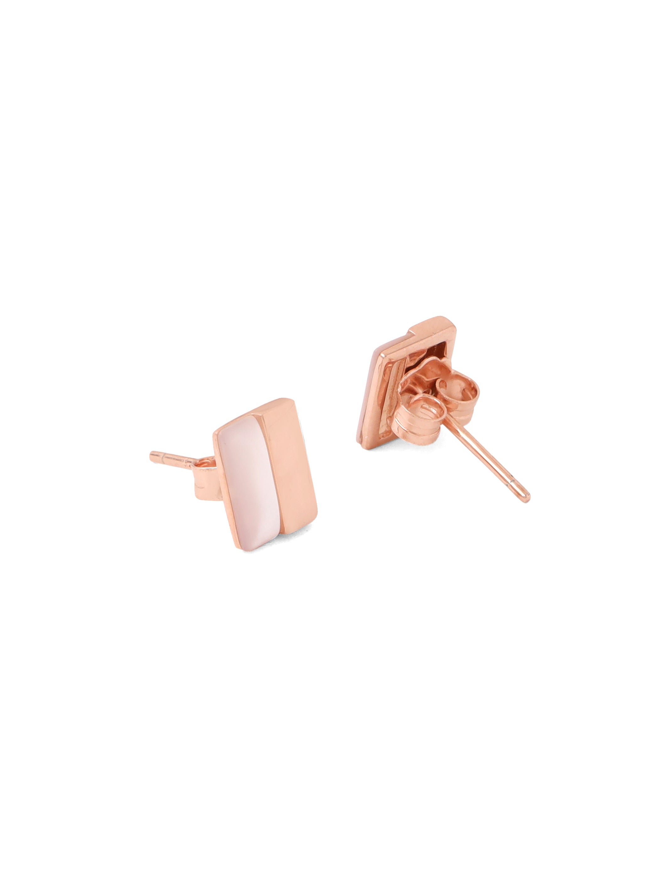 Rose Gold Geometric Mother of Pearl Stud Earrings Syra Collection