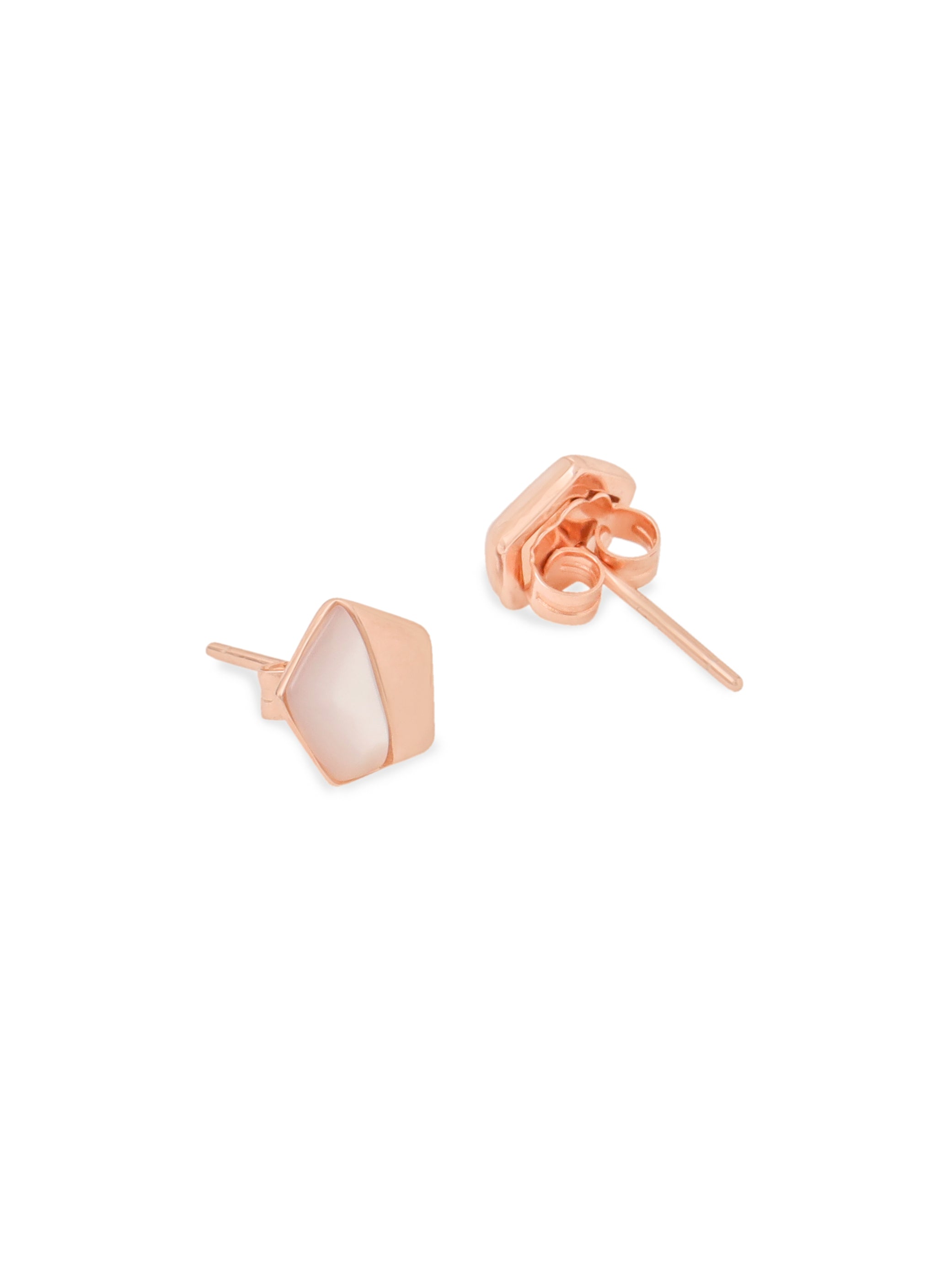 Syra Collection Rose Gold Pentagon Mother of Pearl Stud Earrings