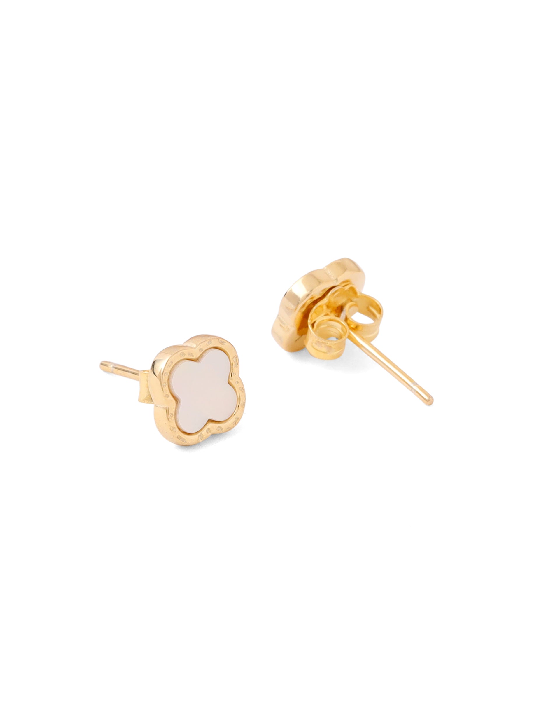 Syra 24k Gold Lucky Clover Mother of Pearl Stud Earrings