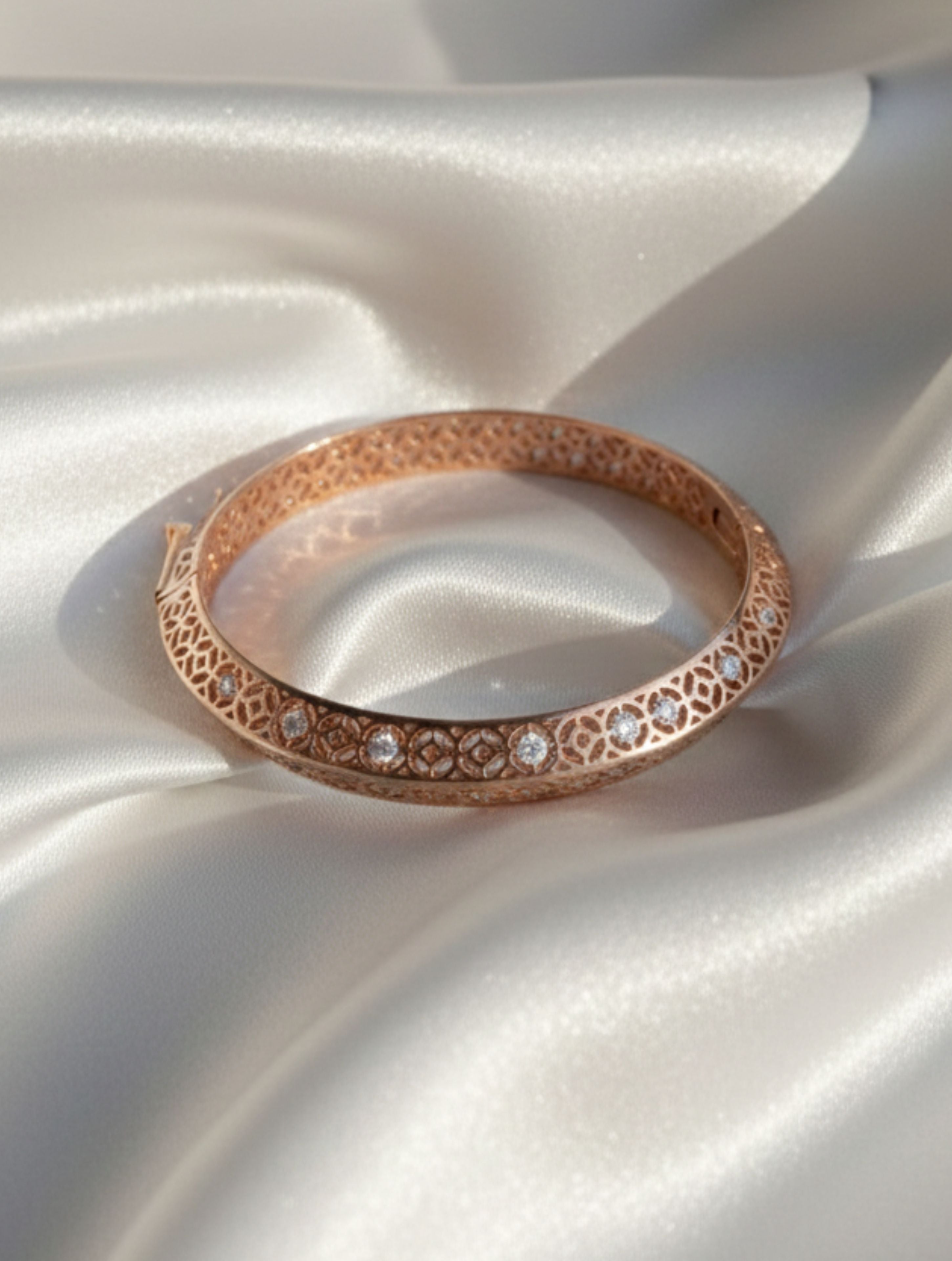 Rose Gold Filigree Statement Bangle – 925 Sterling Silver