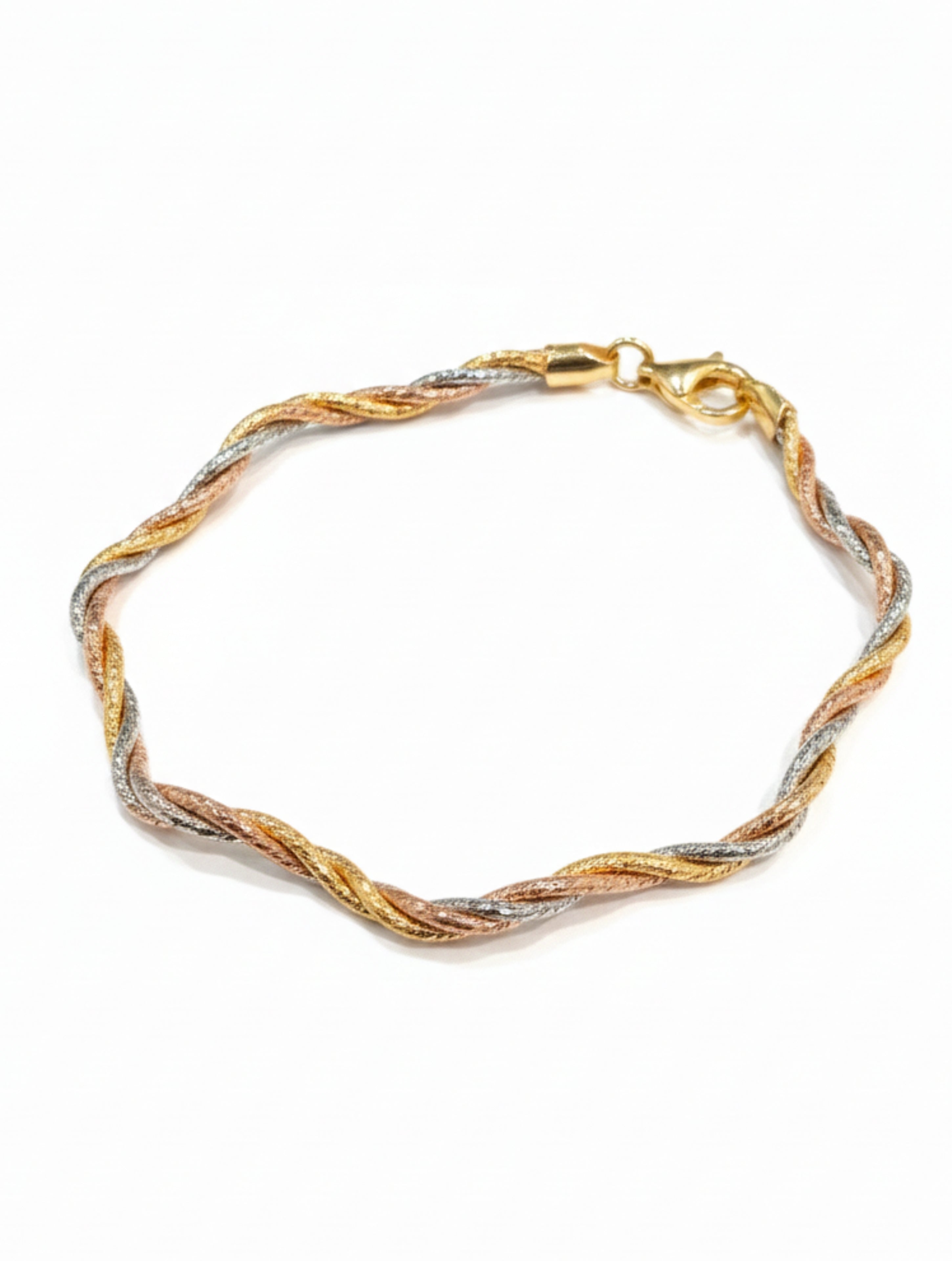 Tri-Tone Twisted Sparkle Chain Bracelet in 925 Sterling Silver