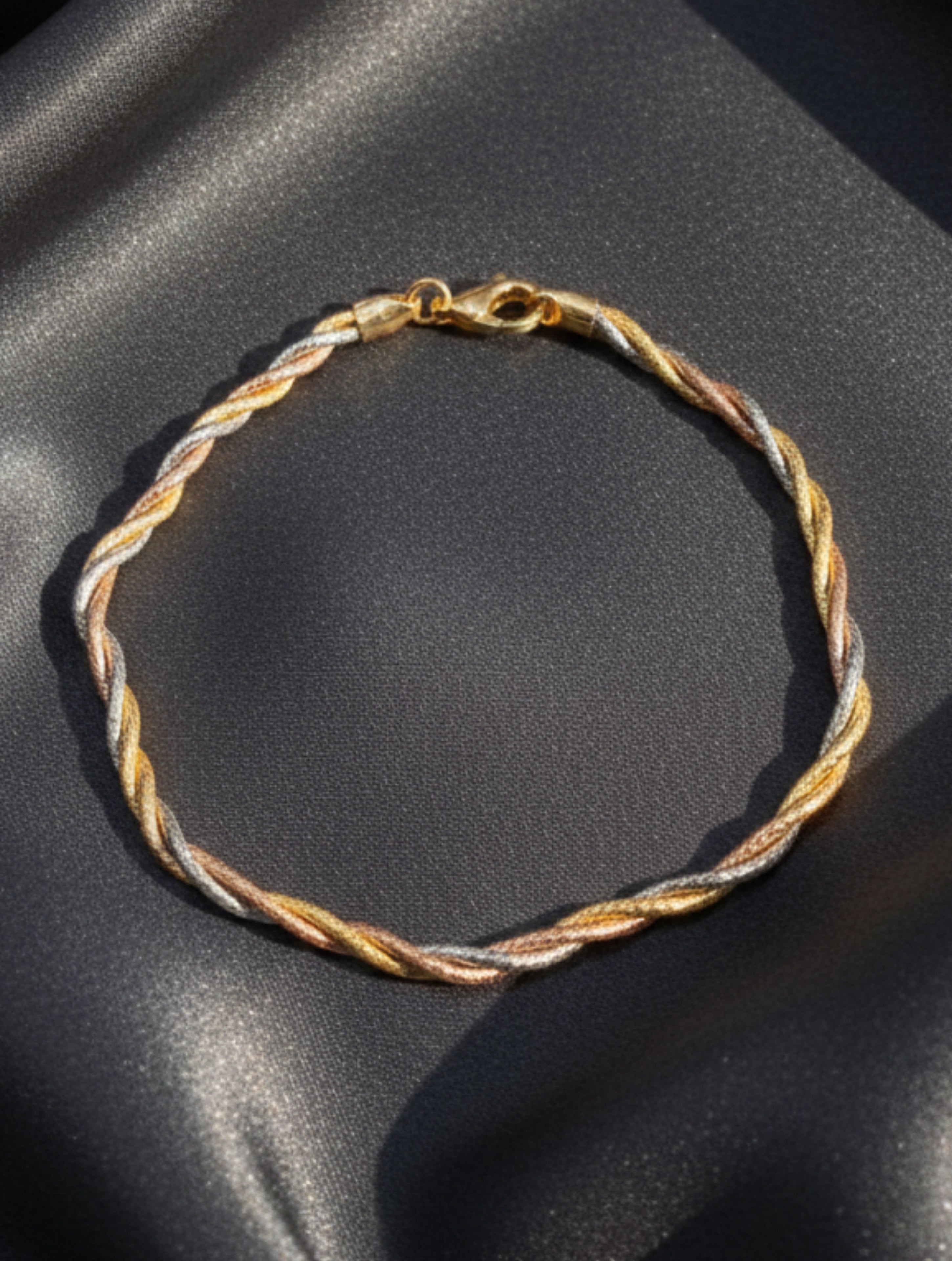 Tri-Tone Twisted Sparkle Chain Bracelet in 925 Sterling Silver