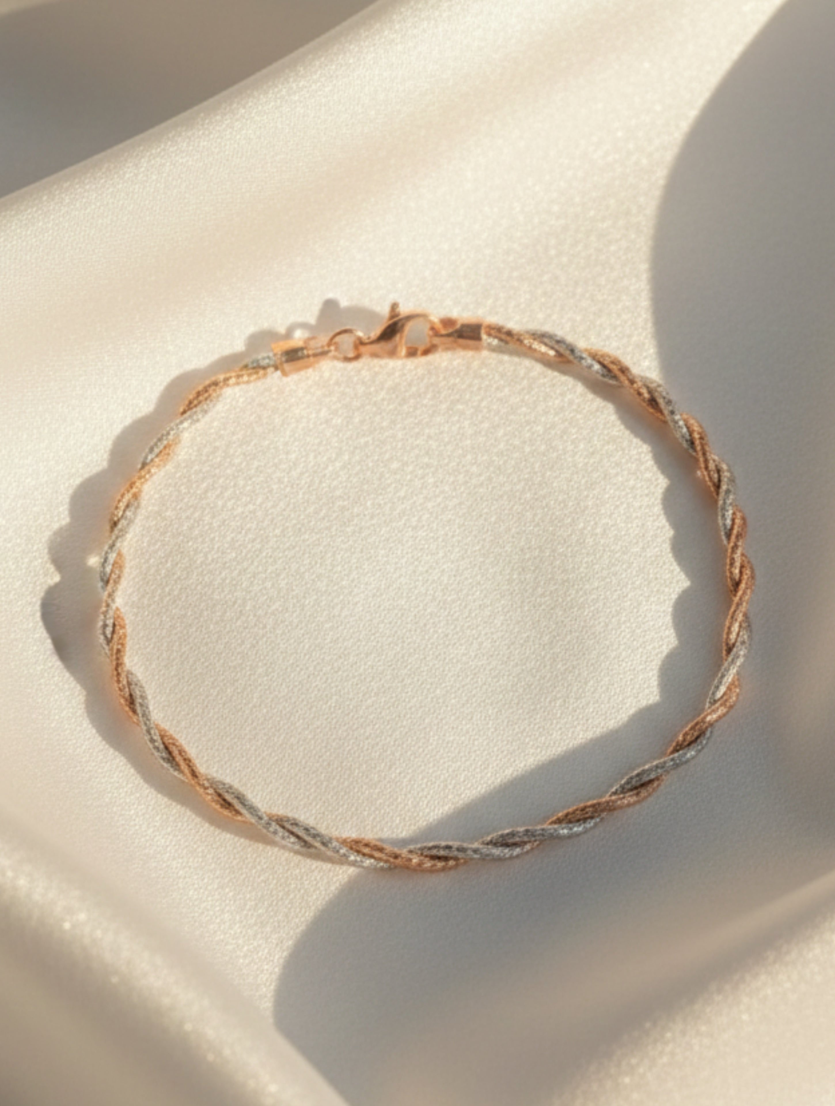 Two-Tone Twisted Mesh Rope Bracelet in 925 Sterling Silver