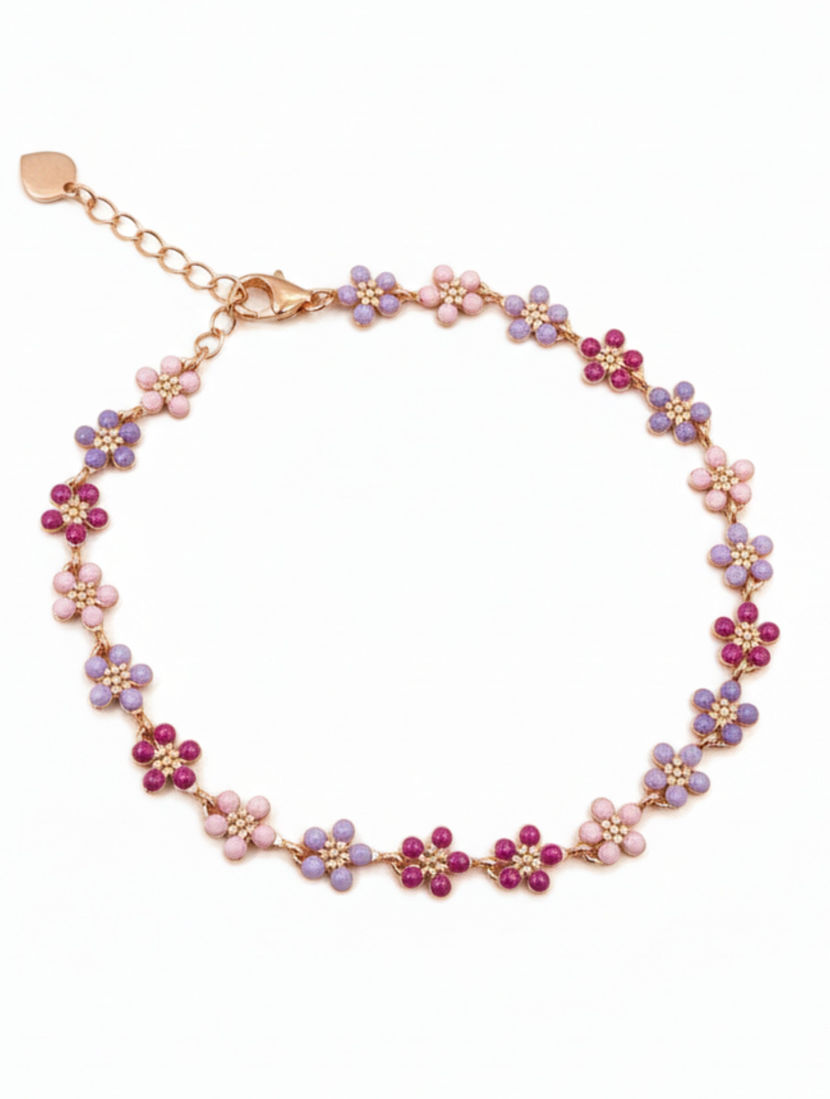 Bloom 925 Sterling Silver Multi-Tone Floral Enamel Bracelet in Rose Gold
