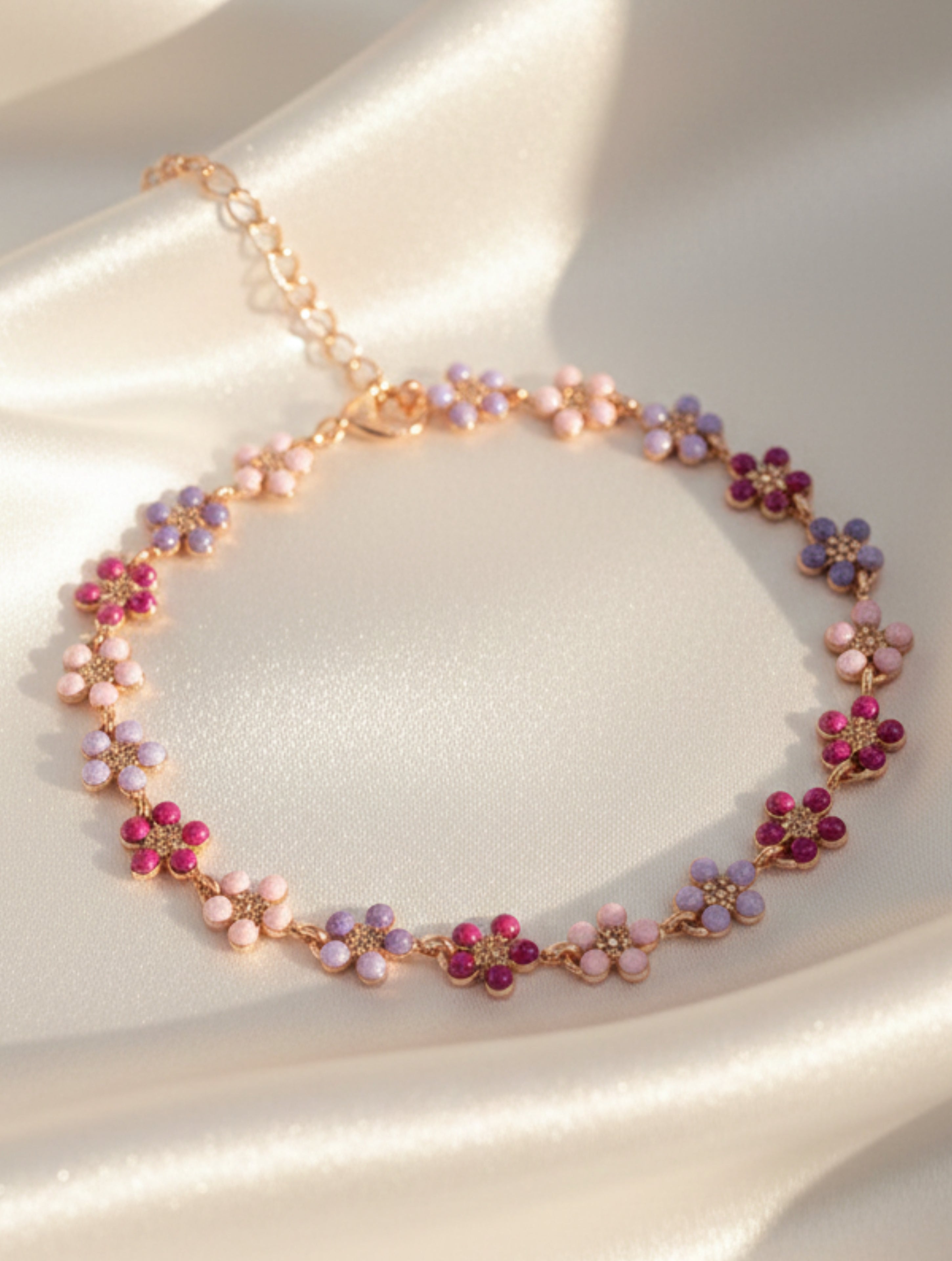 Bloom 925 Sterling Silver Multi-Tone Floral Enamel Bracelet in Rose Gold