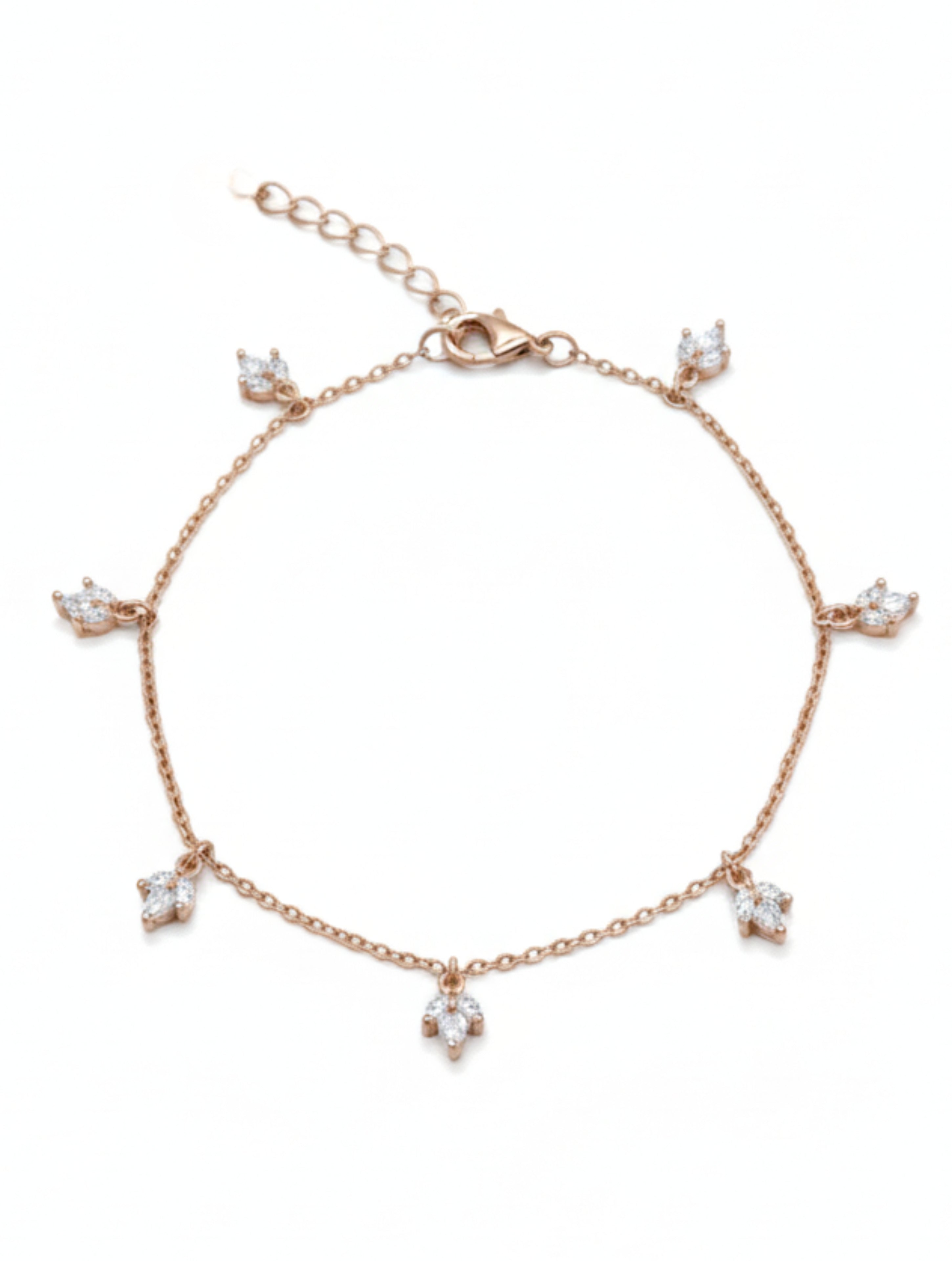 Rose Gold Plated 925 Sterling Silver Marquise Leaf Charm Bracelet