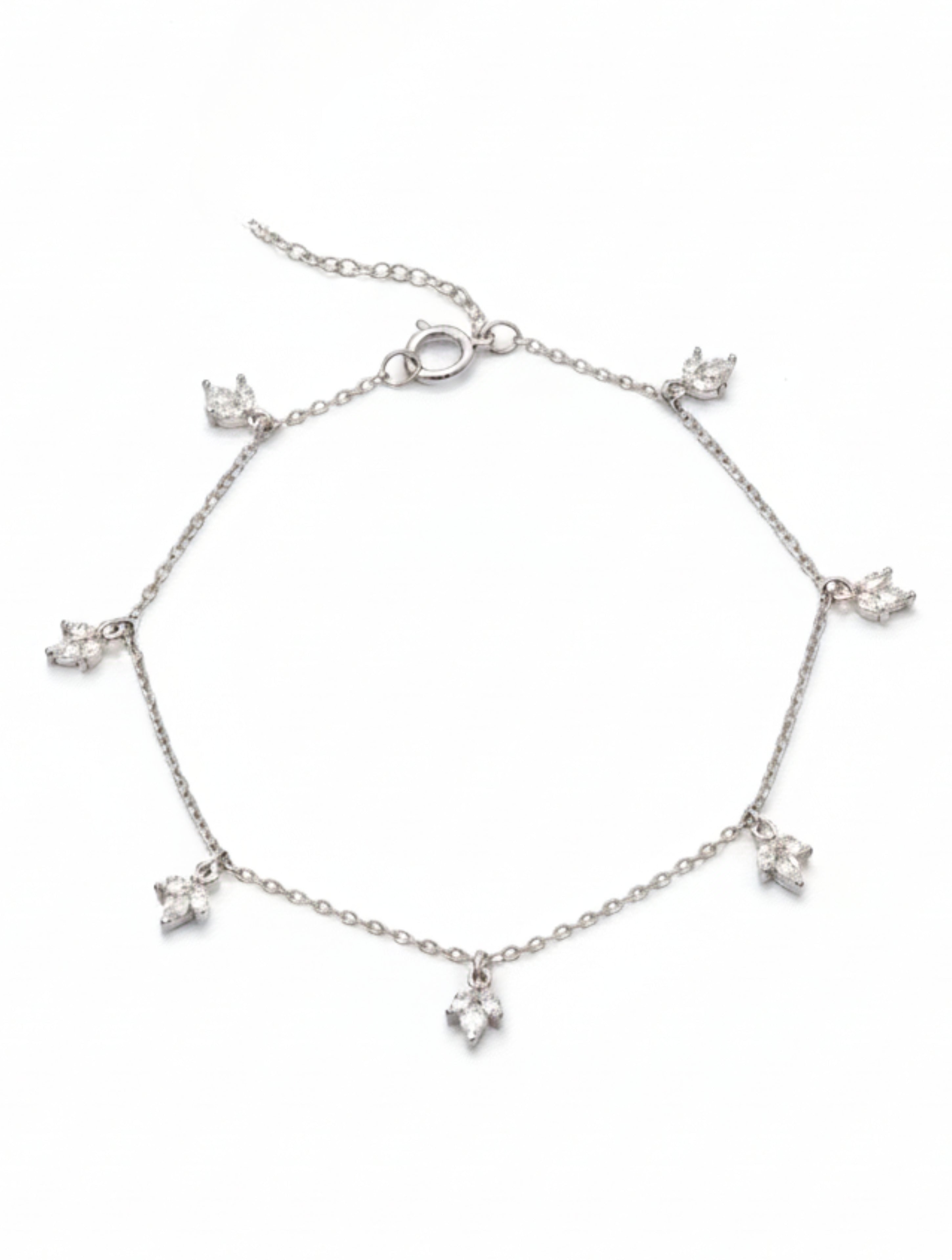 925 Sterling Silver Marquise Leaf Charm Bracelet