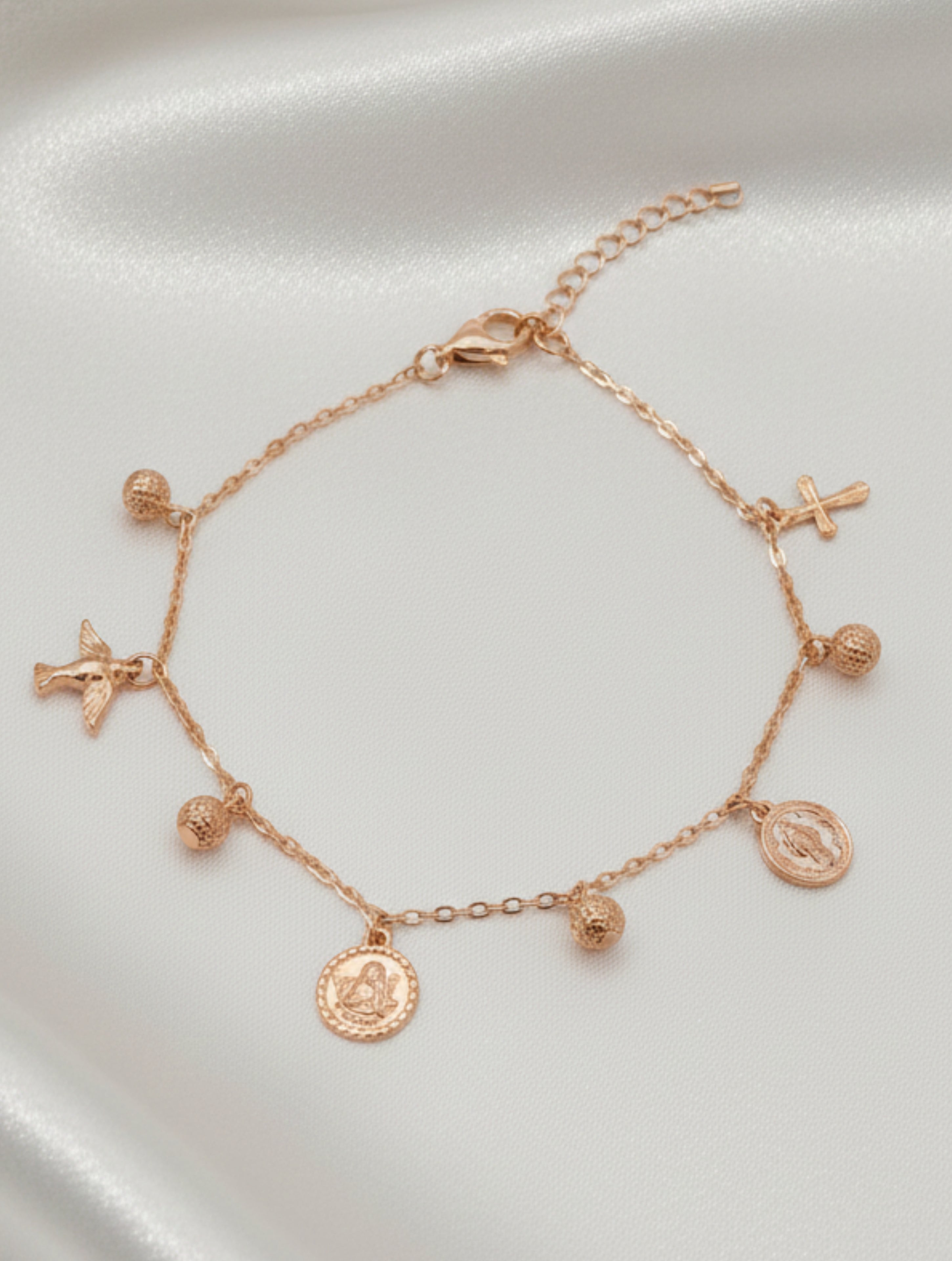 925 Sterling Silver Rose Gold Sacred Charms Bracelet
