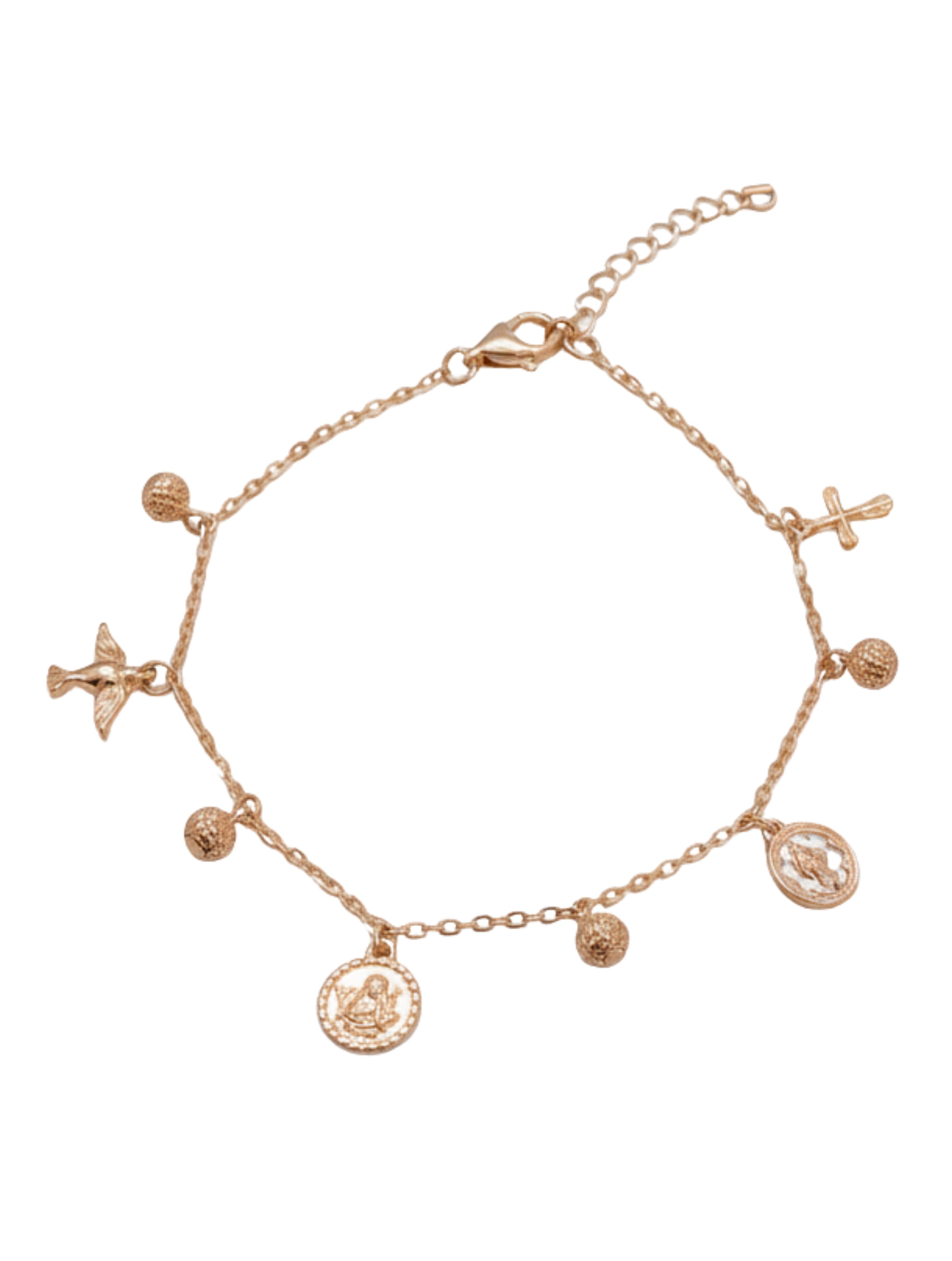 925 Sterling Silver Rose Gold Sacred Charms Bracelet