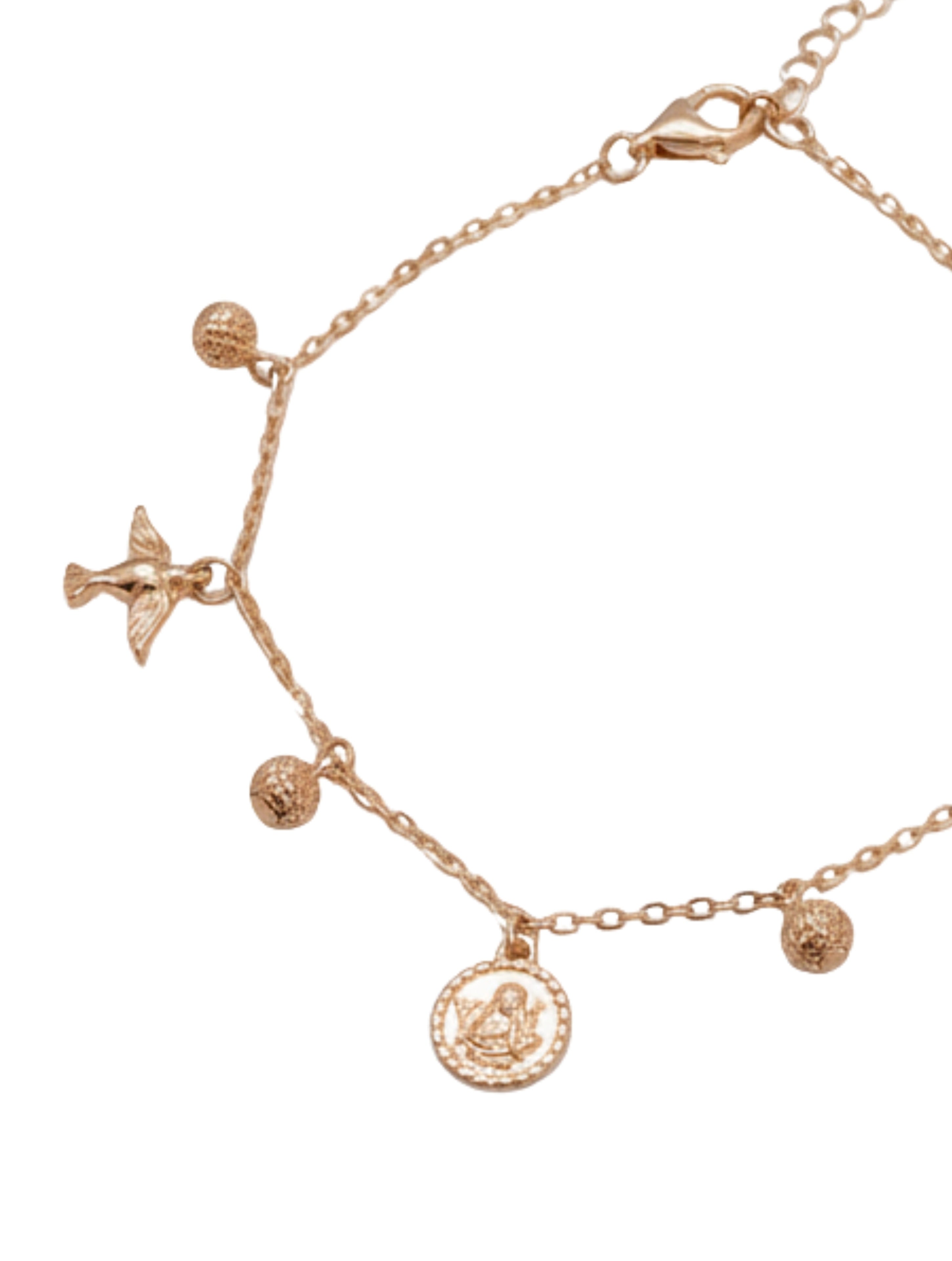 925 Sterling Silver Rose Gold Sacred Charms Bracelet