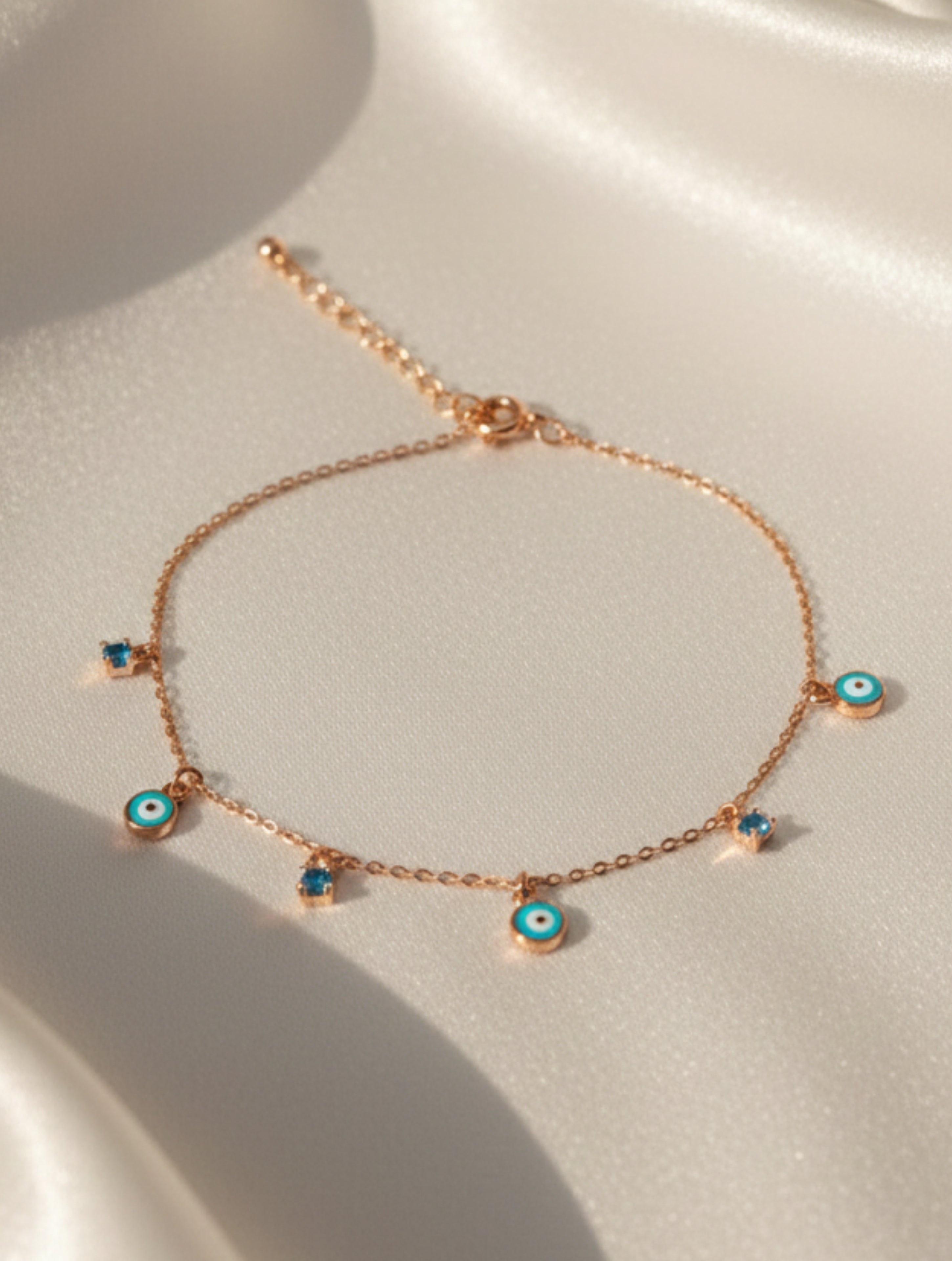 Rose Gold 925 Sterling Silver Evil Eye Charm Bracelet