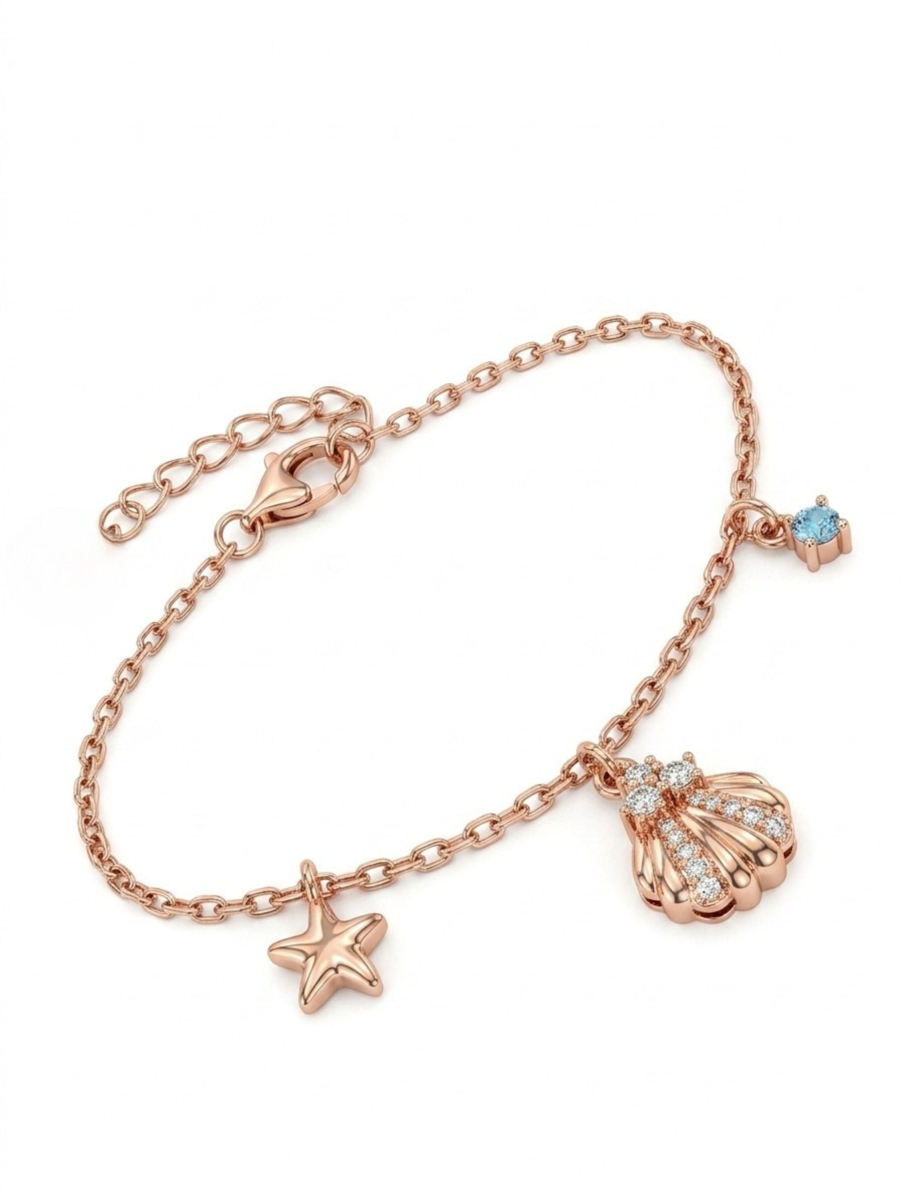 Rose Gold Seashell and Star Bracelet - 925 Sterling Silver