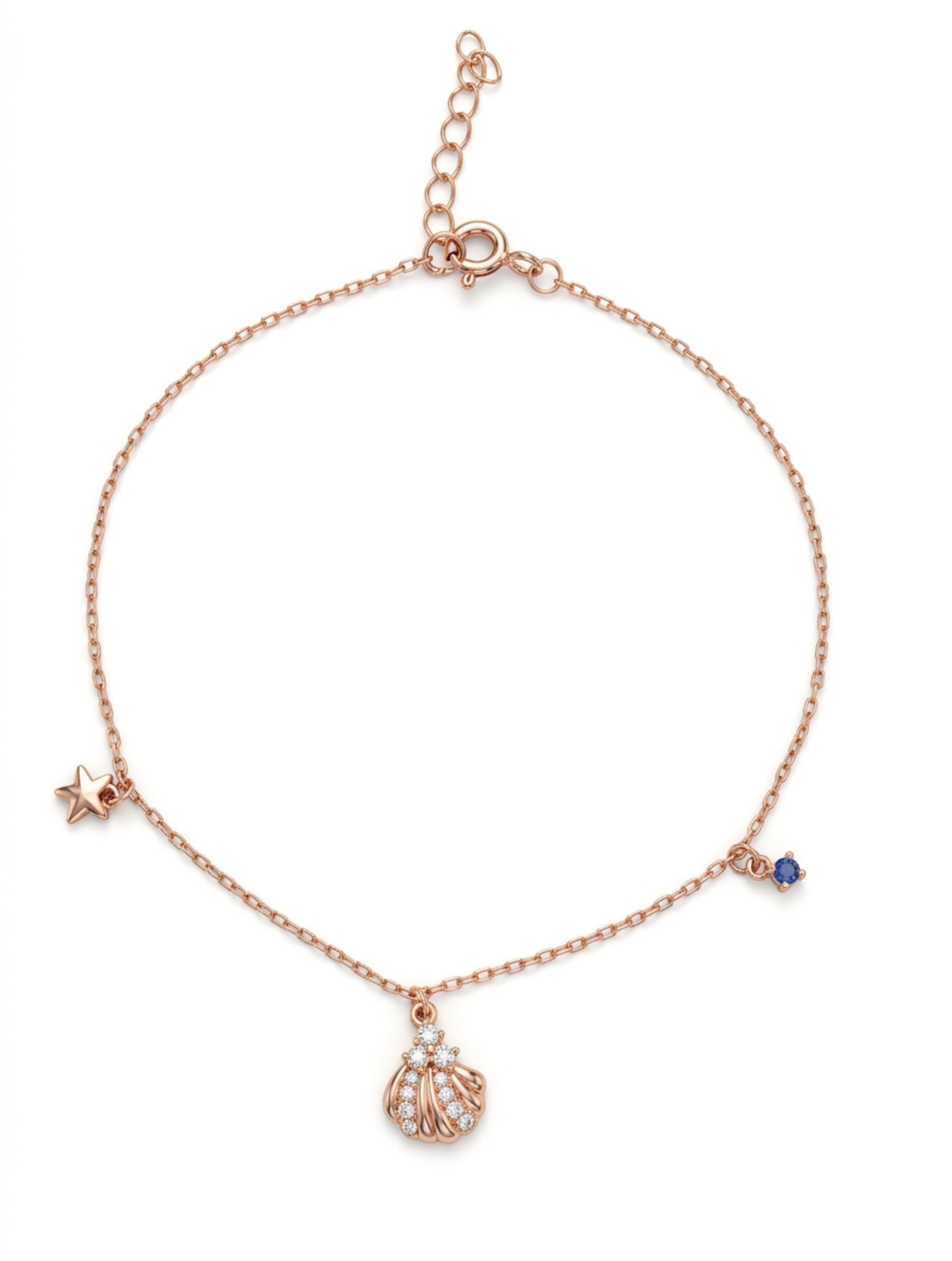 Rose Gold Seashell and Star Bracelet - 925 Sterling Silver