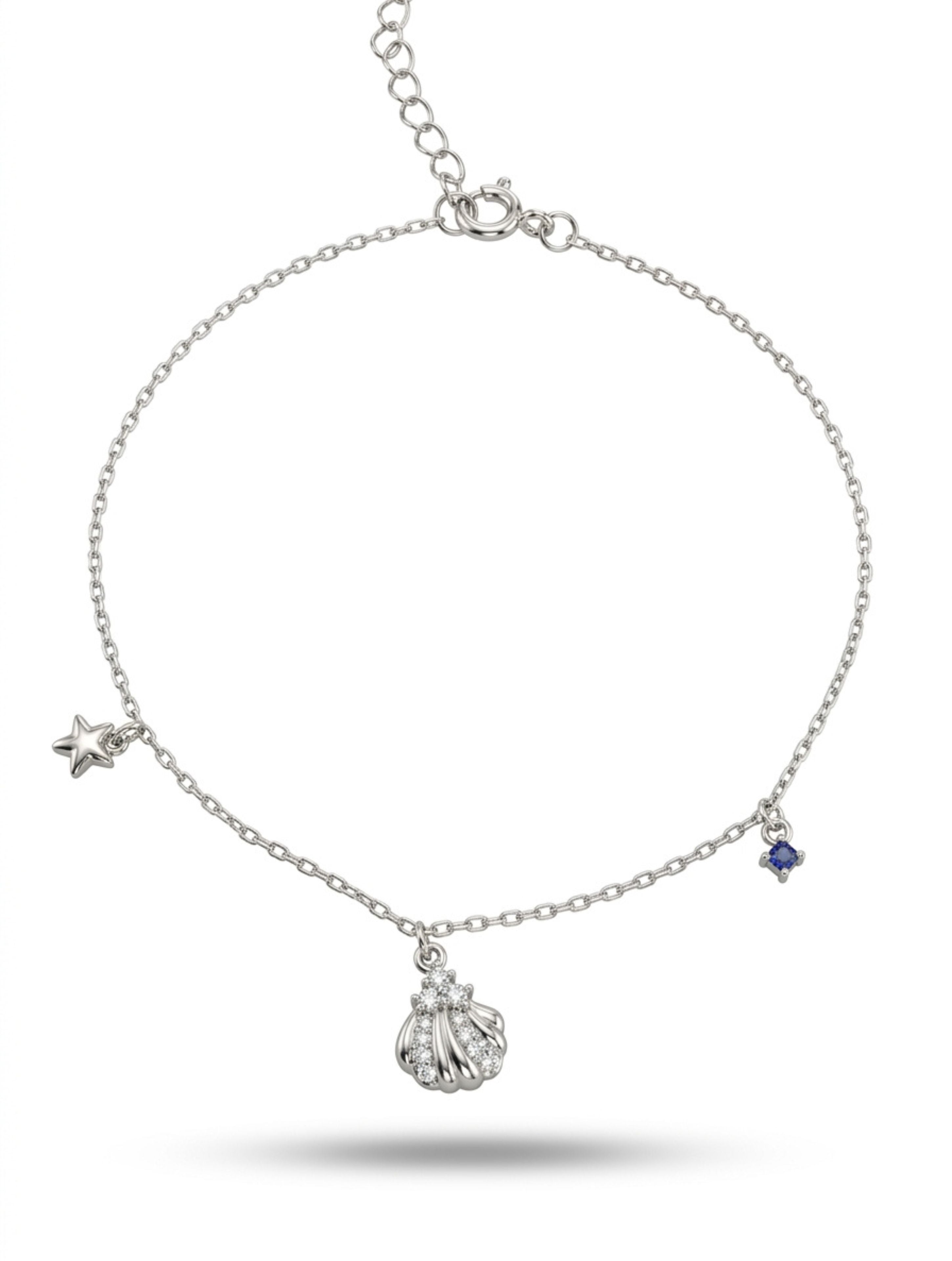 Starfish & Shell Charm 925 Sterling Silver Bracelet