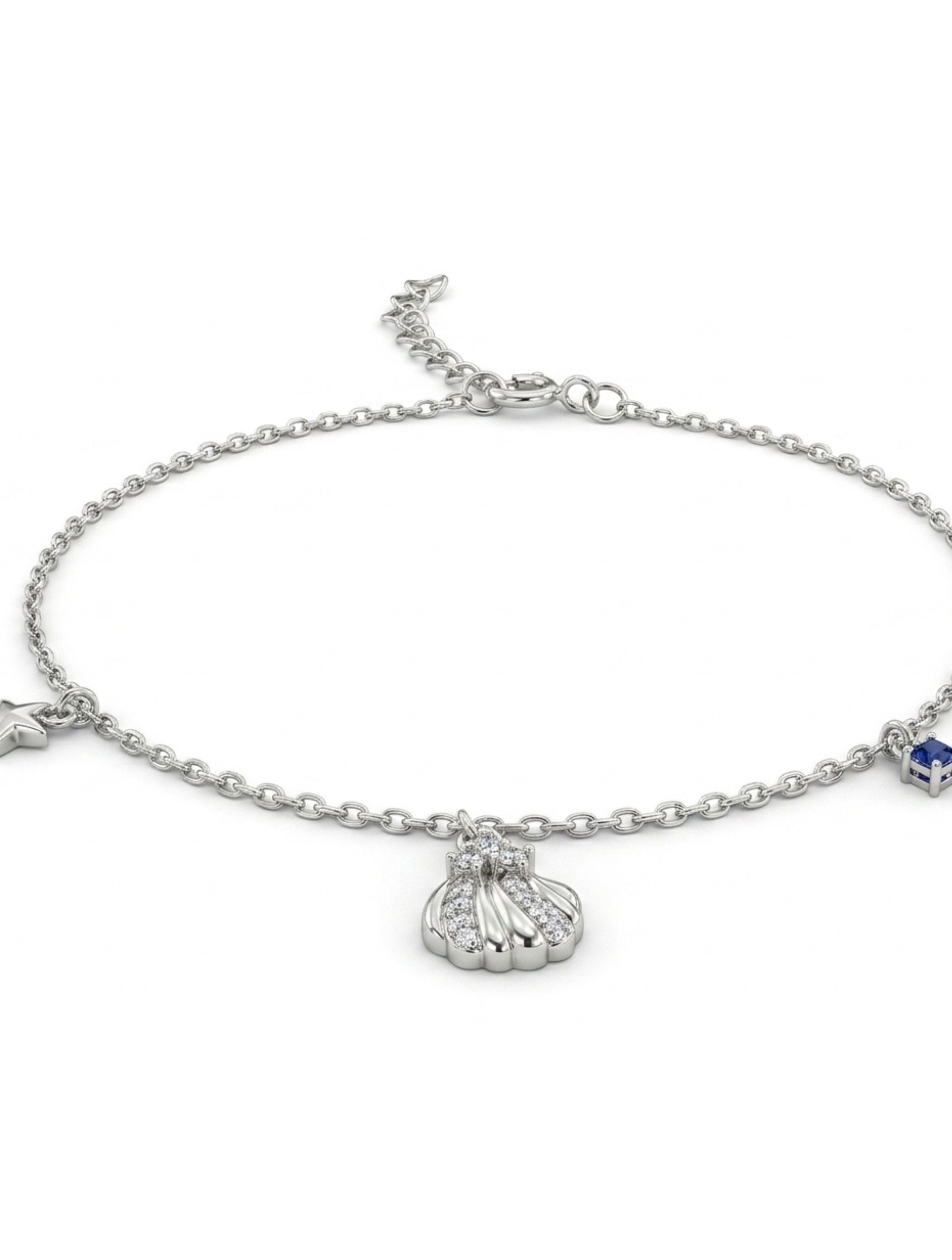 Starfish & Shell Charm 925 Sterling Silver Bracelet