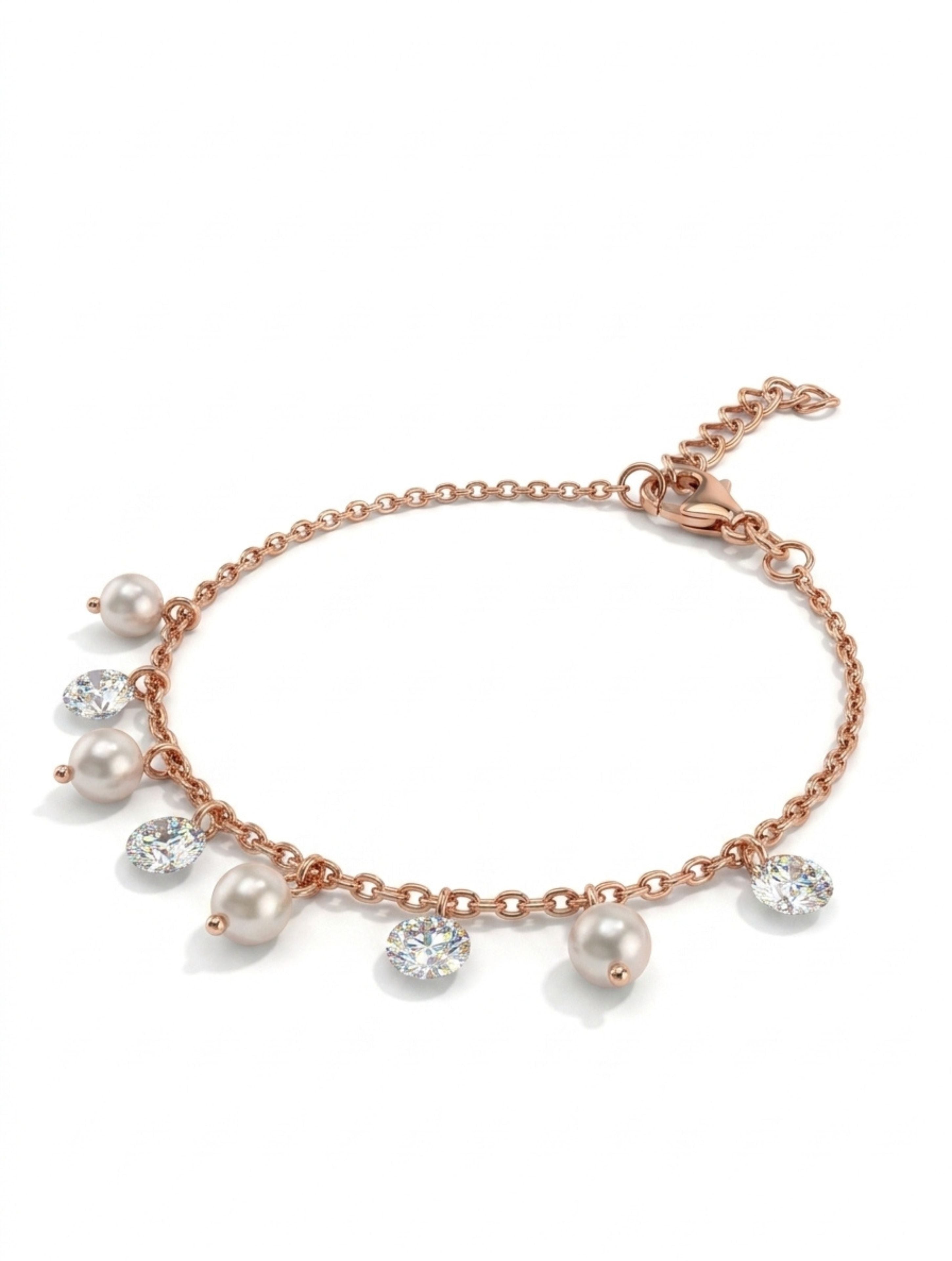 Sterling Silver Rose Gold Plated Charm Bracelet