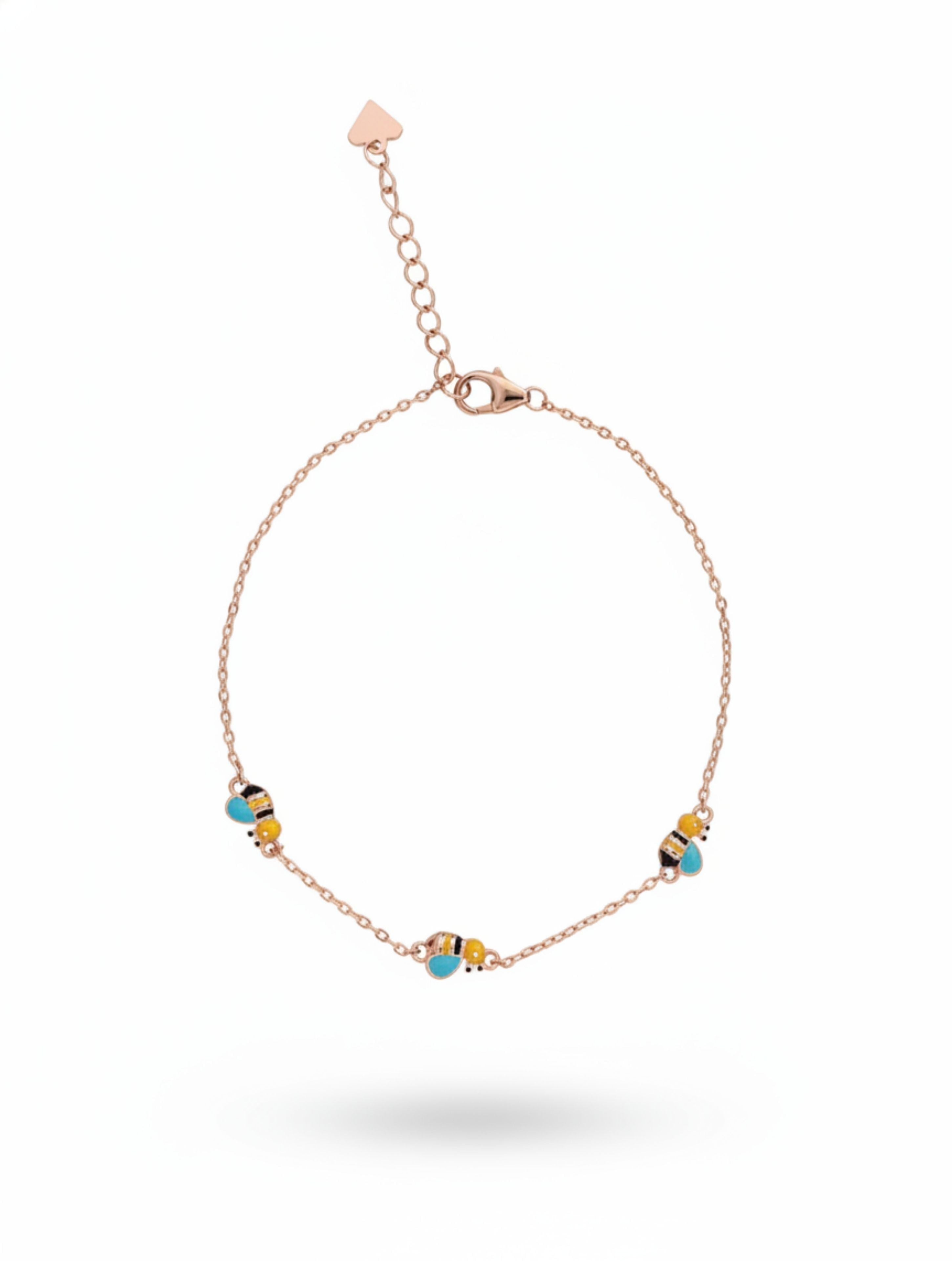 Enchanted Honeybee Trio 925 Sterling Silver Bracelet in Rose Gold