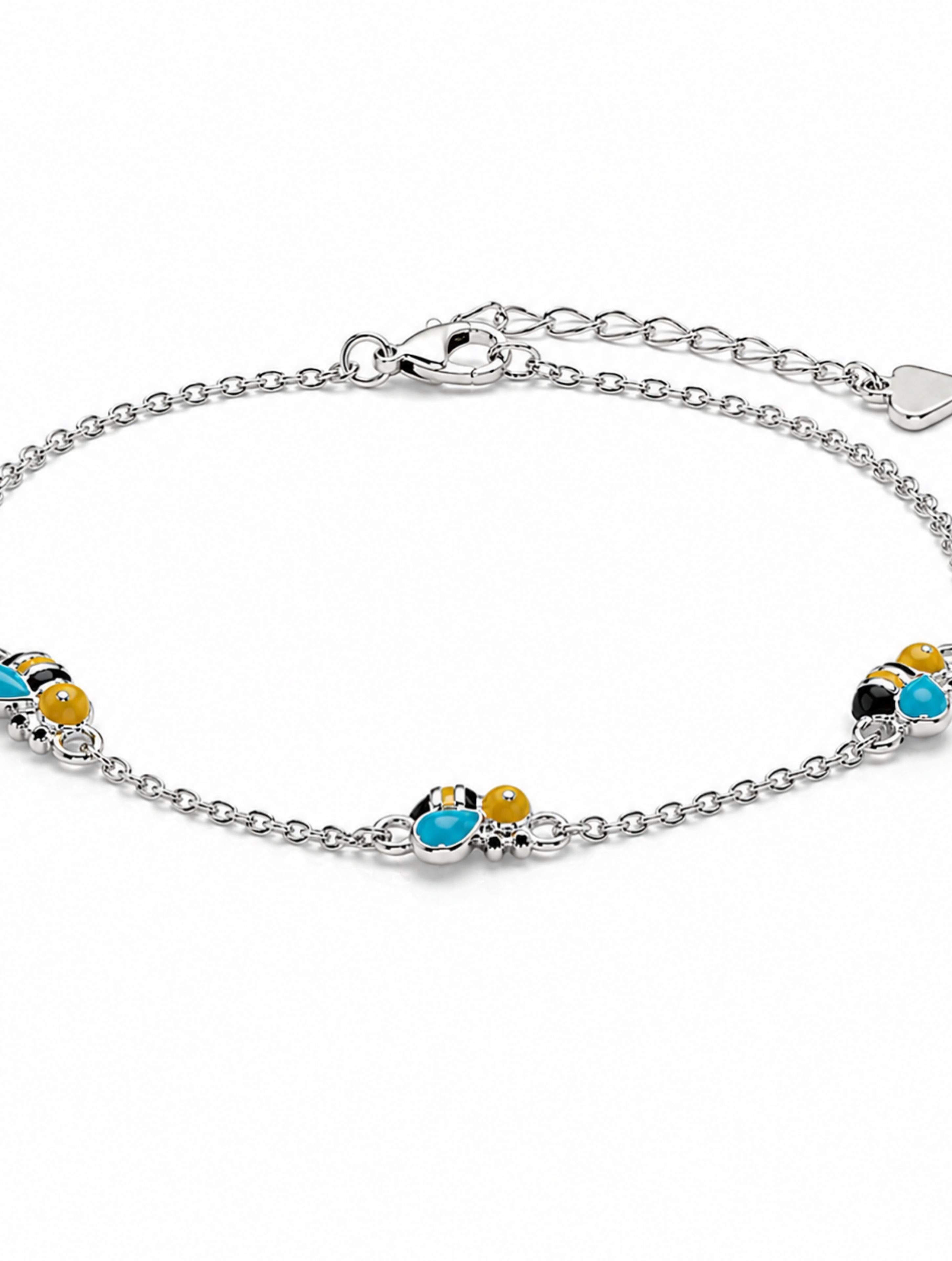 Enameled Bumblebee Bracelet in 925 Sterling Silver