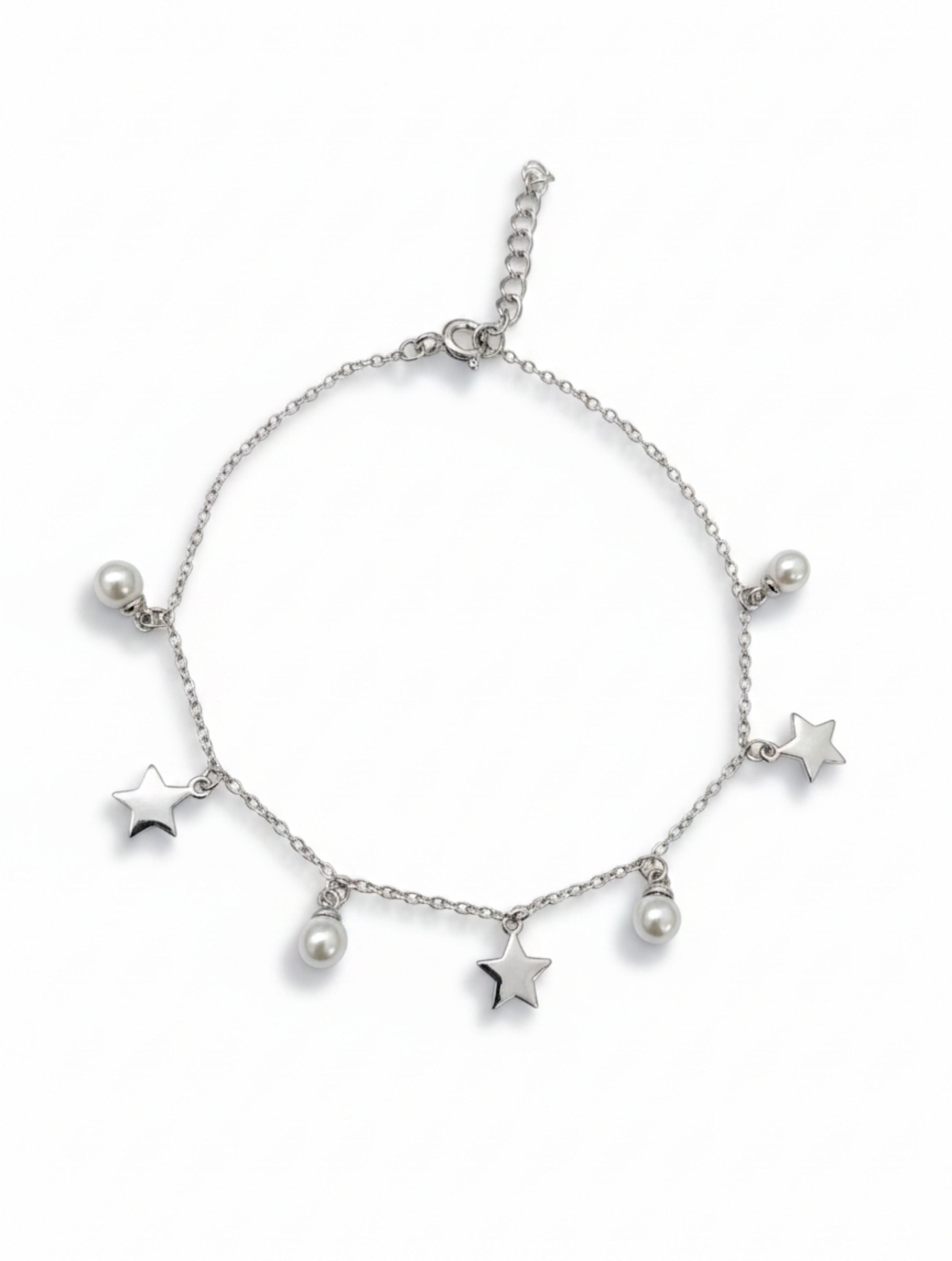 Pearl & Star Charm Bracelet in 925 Sterling Silver