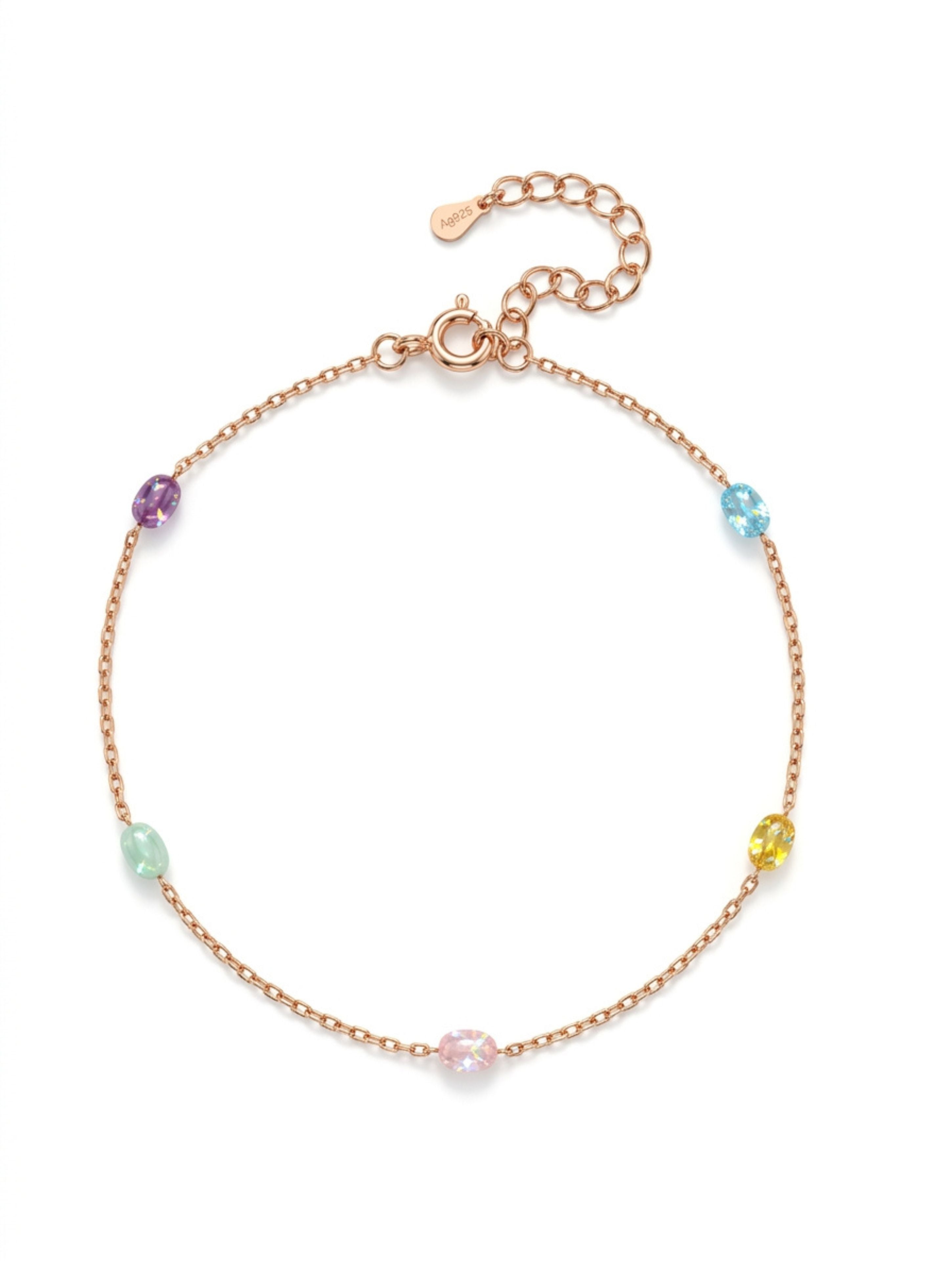 Multi-Color Bead Station Bracelet in Rose Gold Plated 925 Sterling Silver