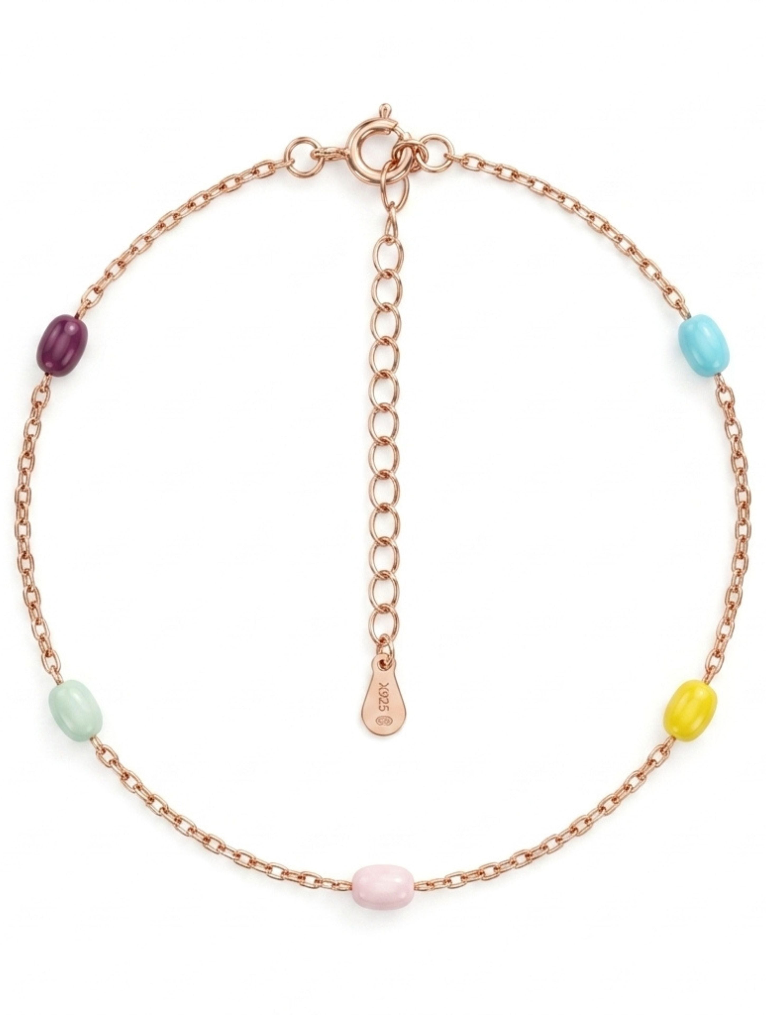 Multi-Color Bead Station Bracelet in Rose Gold Plated 925 Sterling Silver