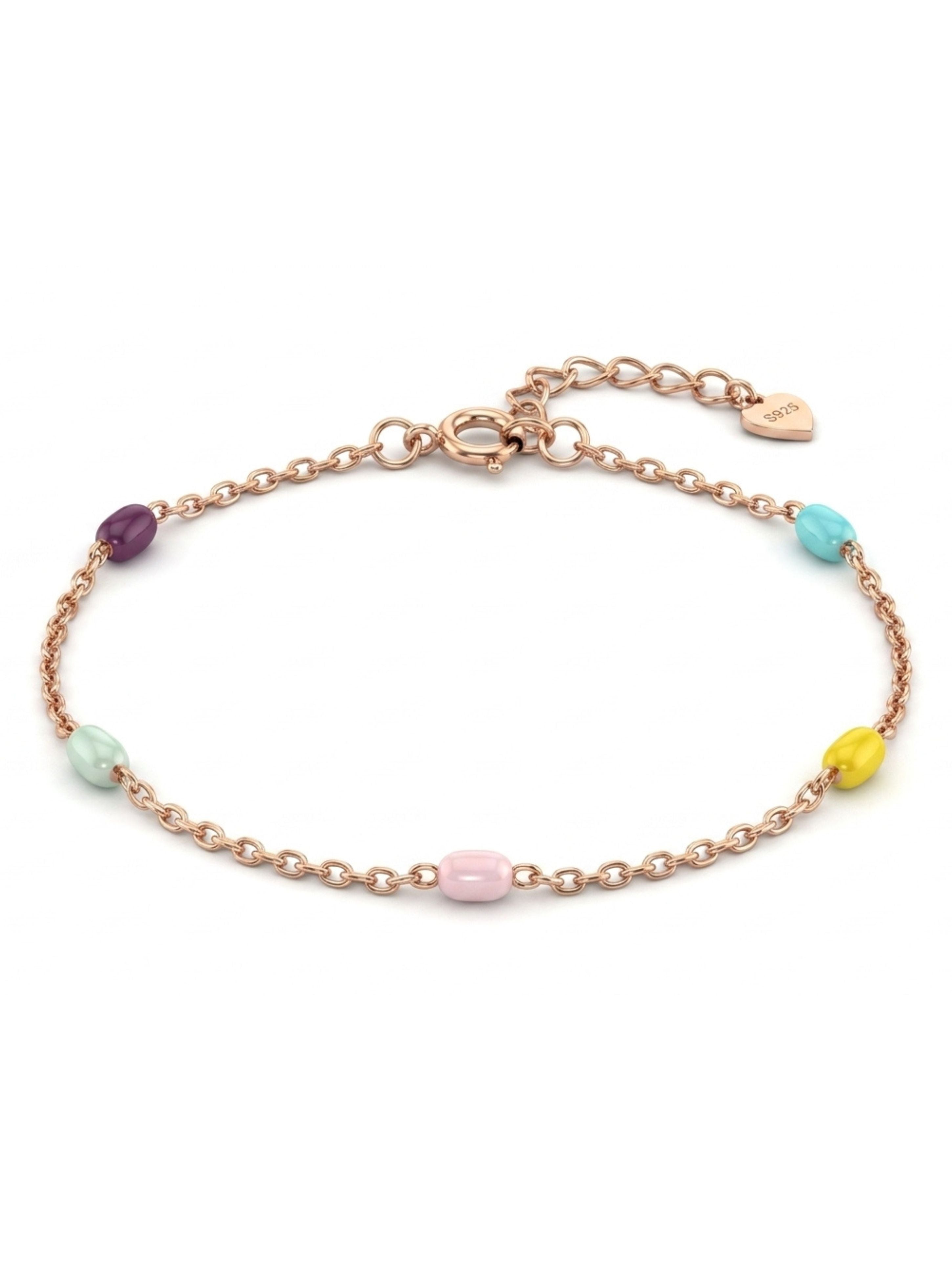 Multi-Color Bead Station Bracelet in Rose Gold Plated 925 Sterling Silver