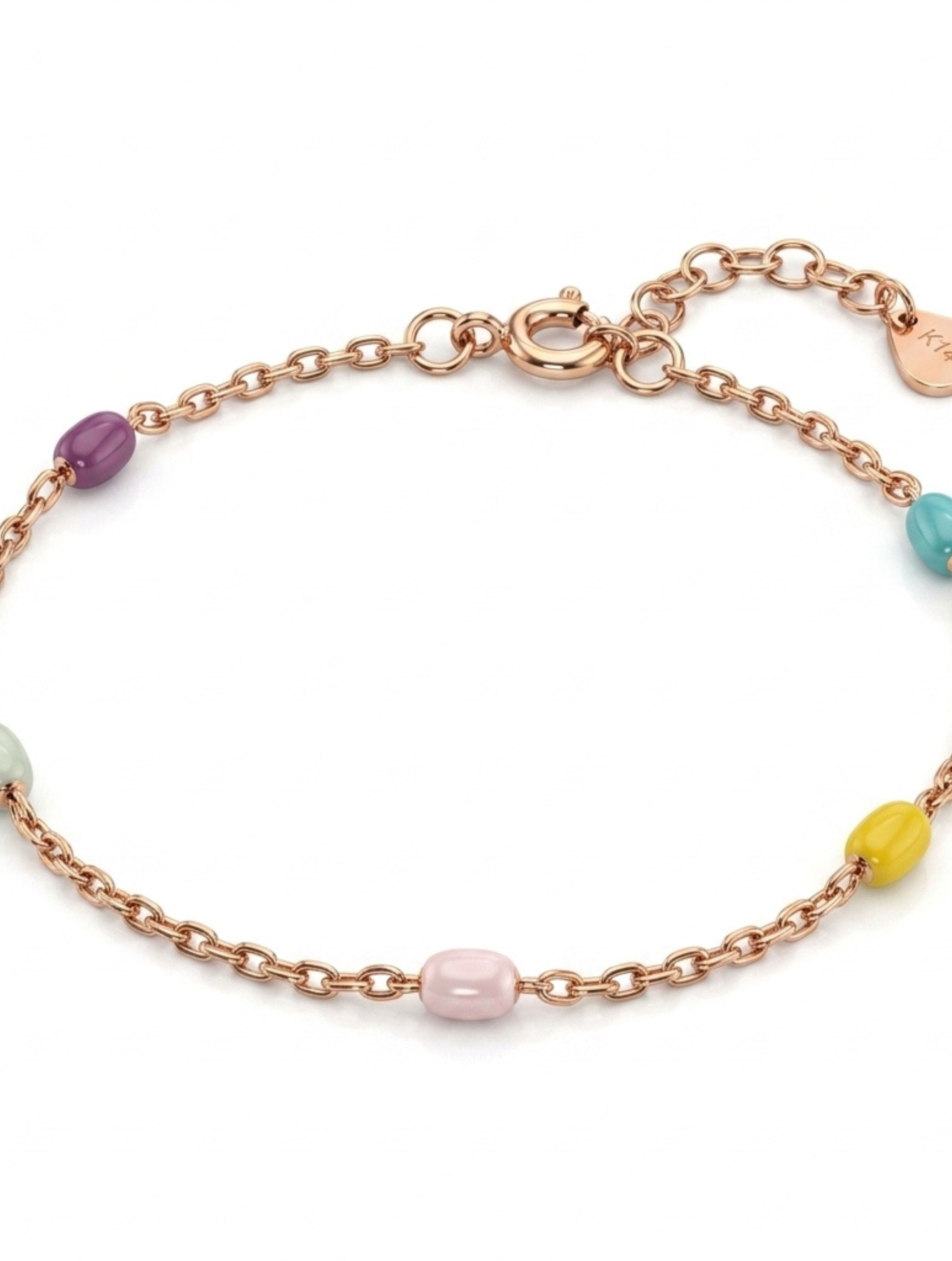 Multi-Color Bead Station Bracelet in Rose Gold Plated 925 Sterling Silver