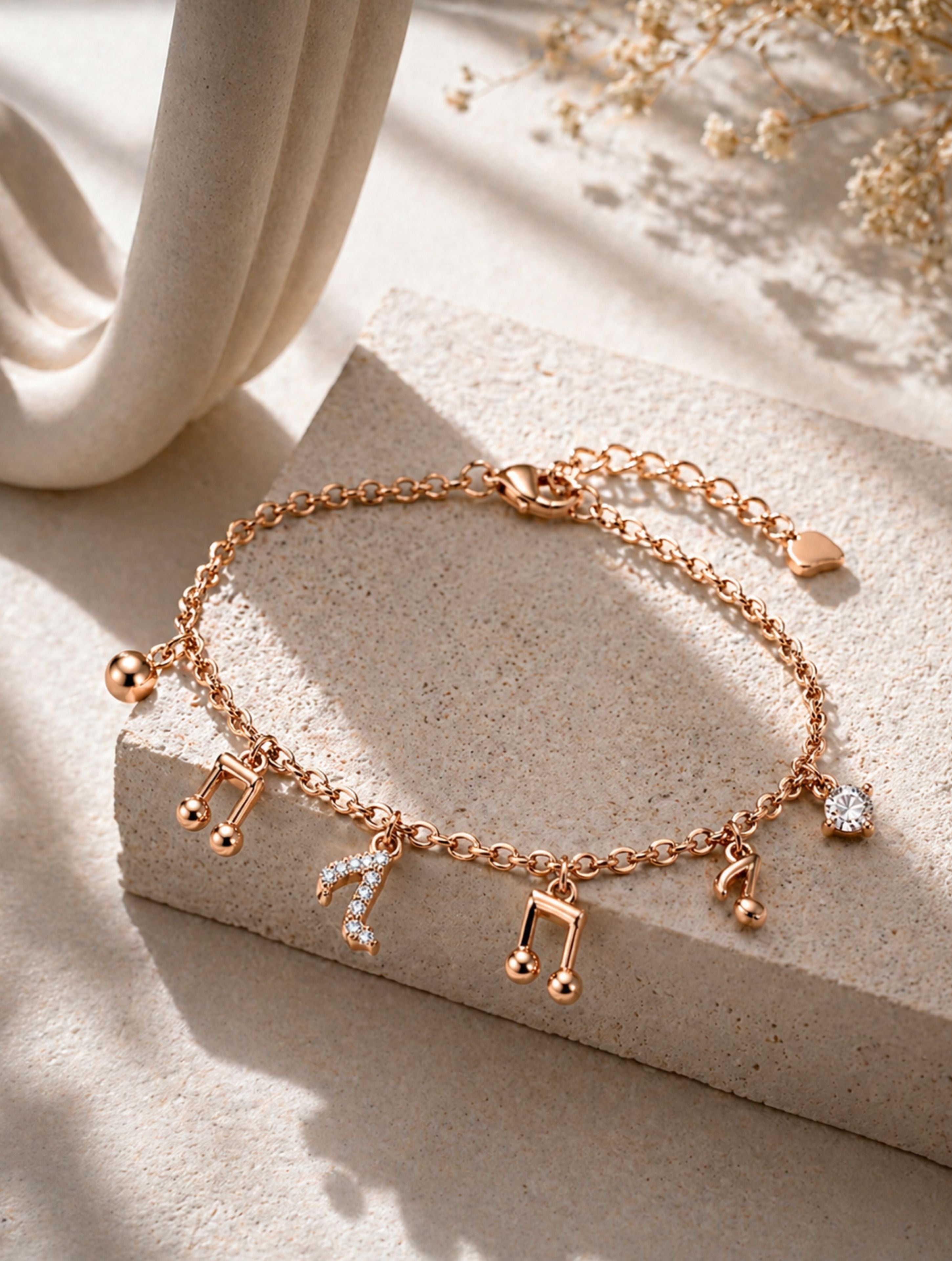 Melody of the Heart Rose Gold Musical Charm Bracelet In 925 Silver