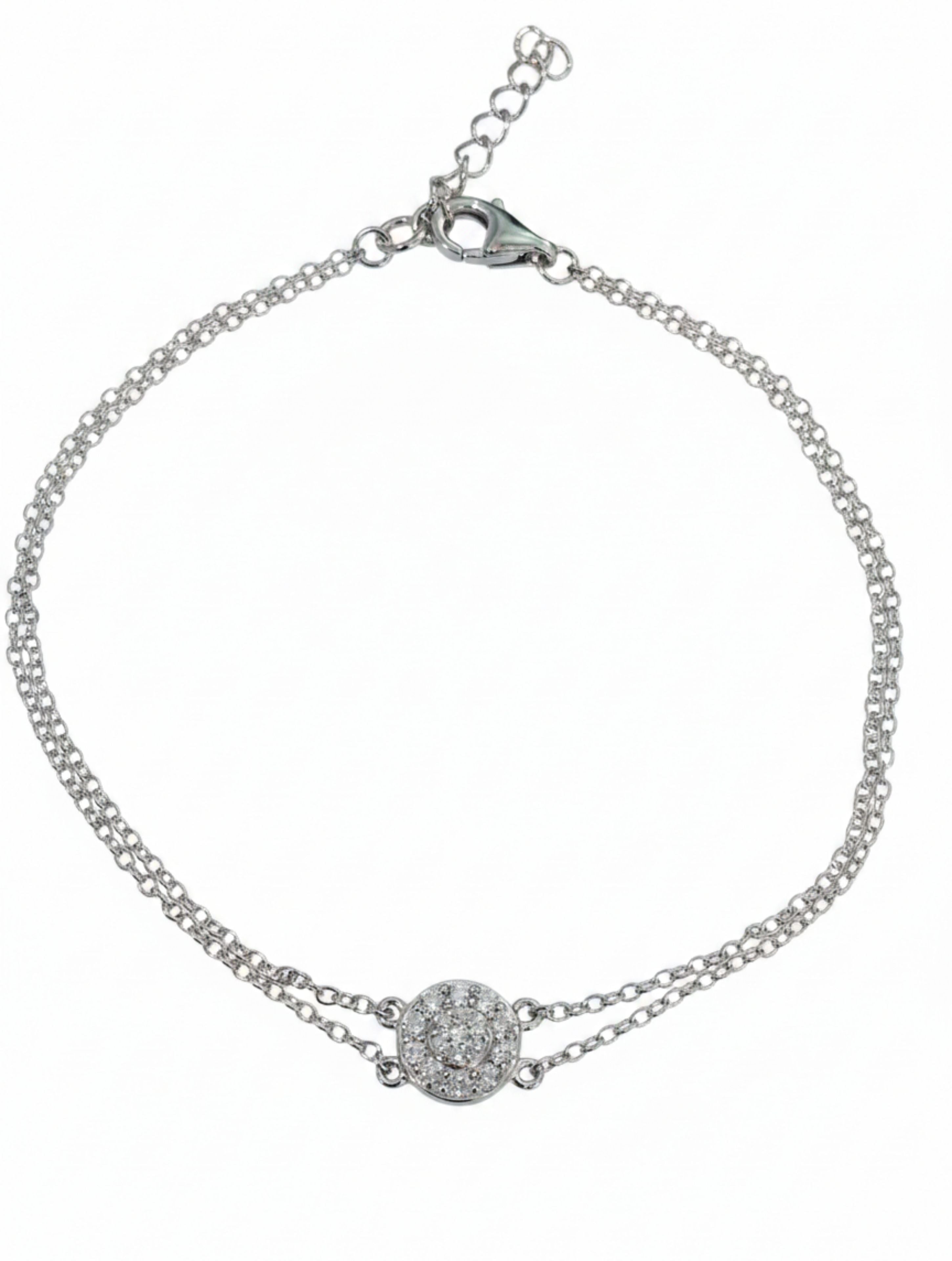Double-Chain Halo Bracelet in 925 Sterling Silver