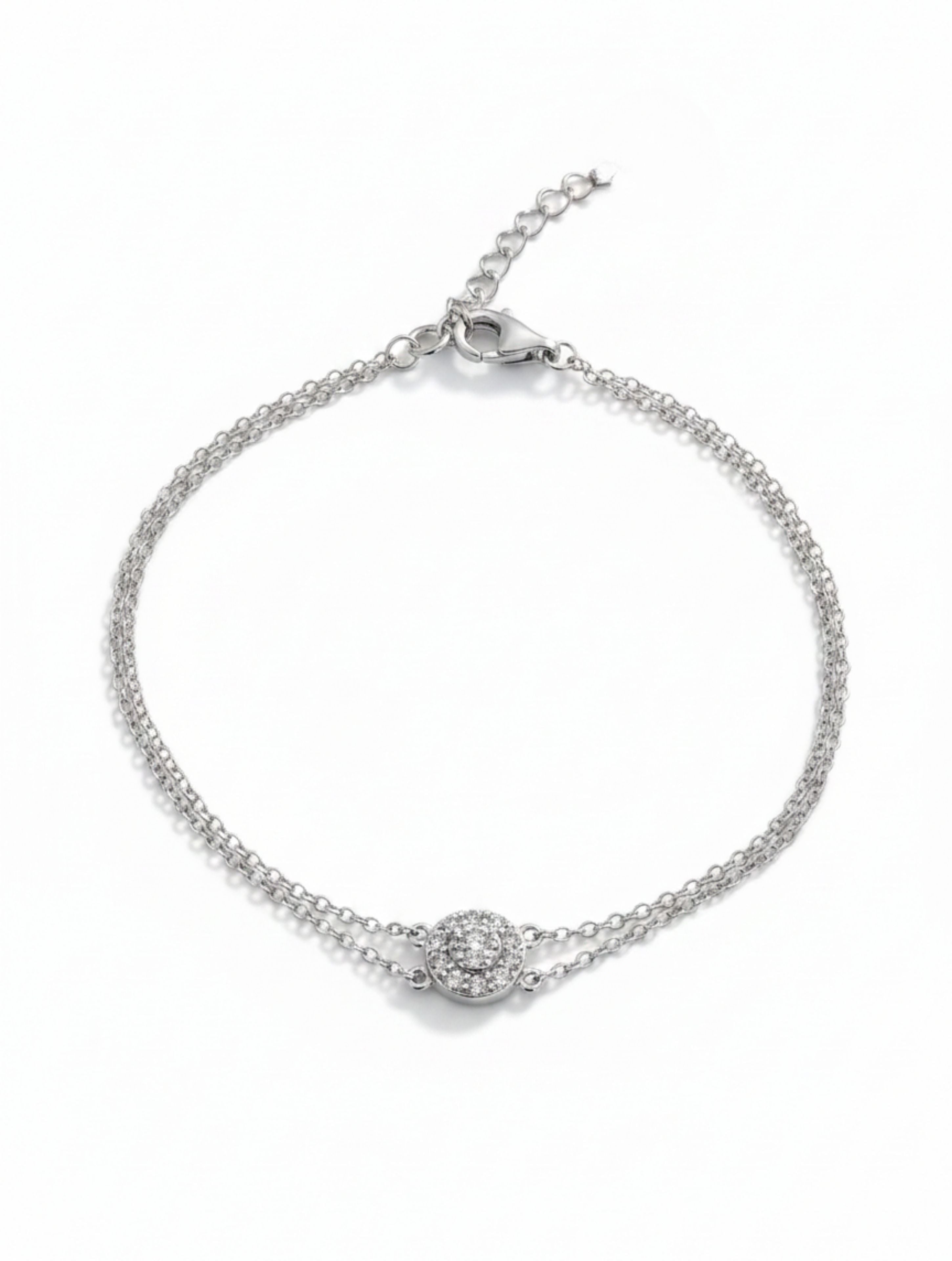 Double-Chain Halo Bracelet in 925 Sterling Silver