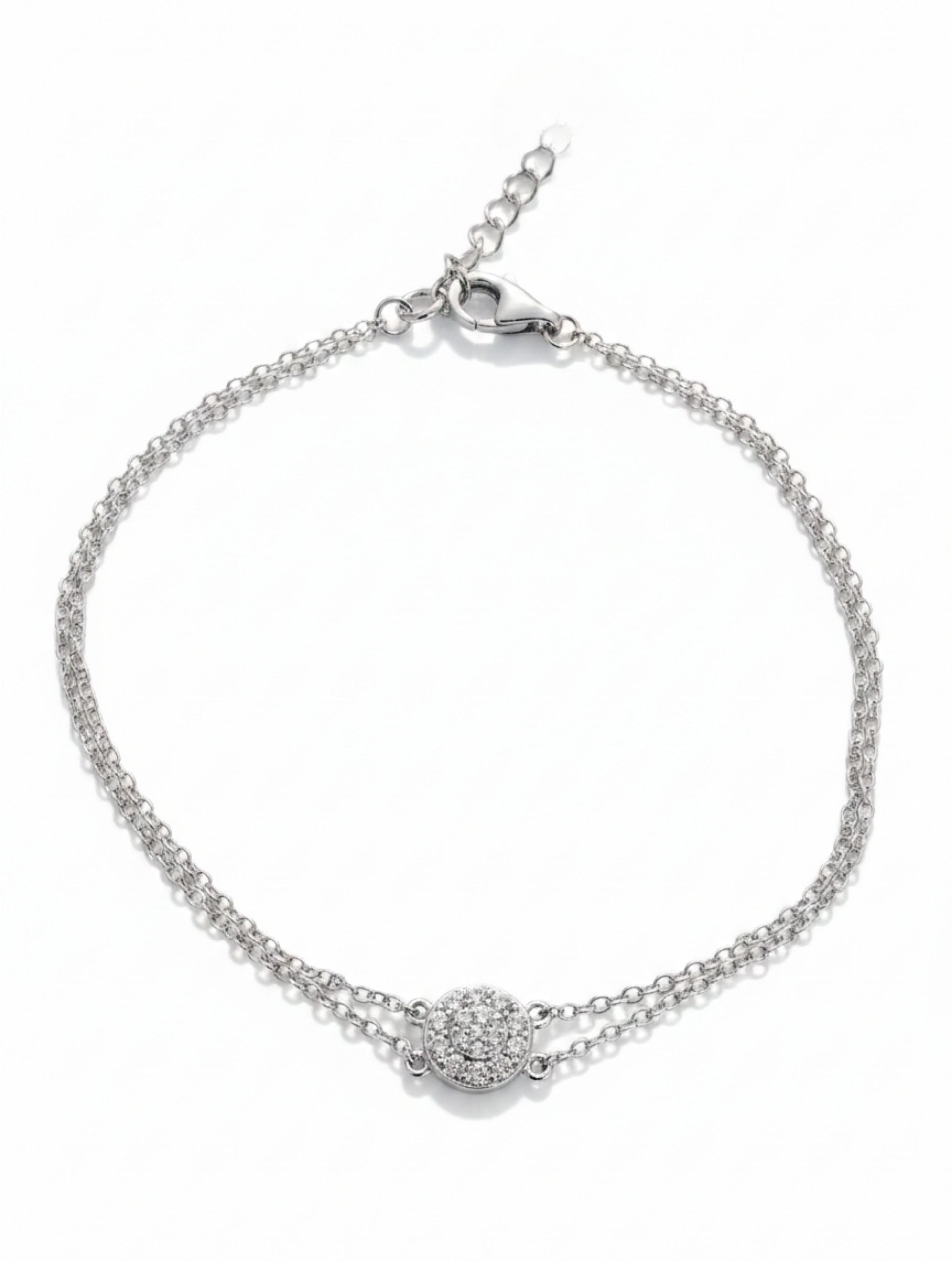 Double-Chain Halo Bracelet in 925 Sterling Silver