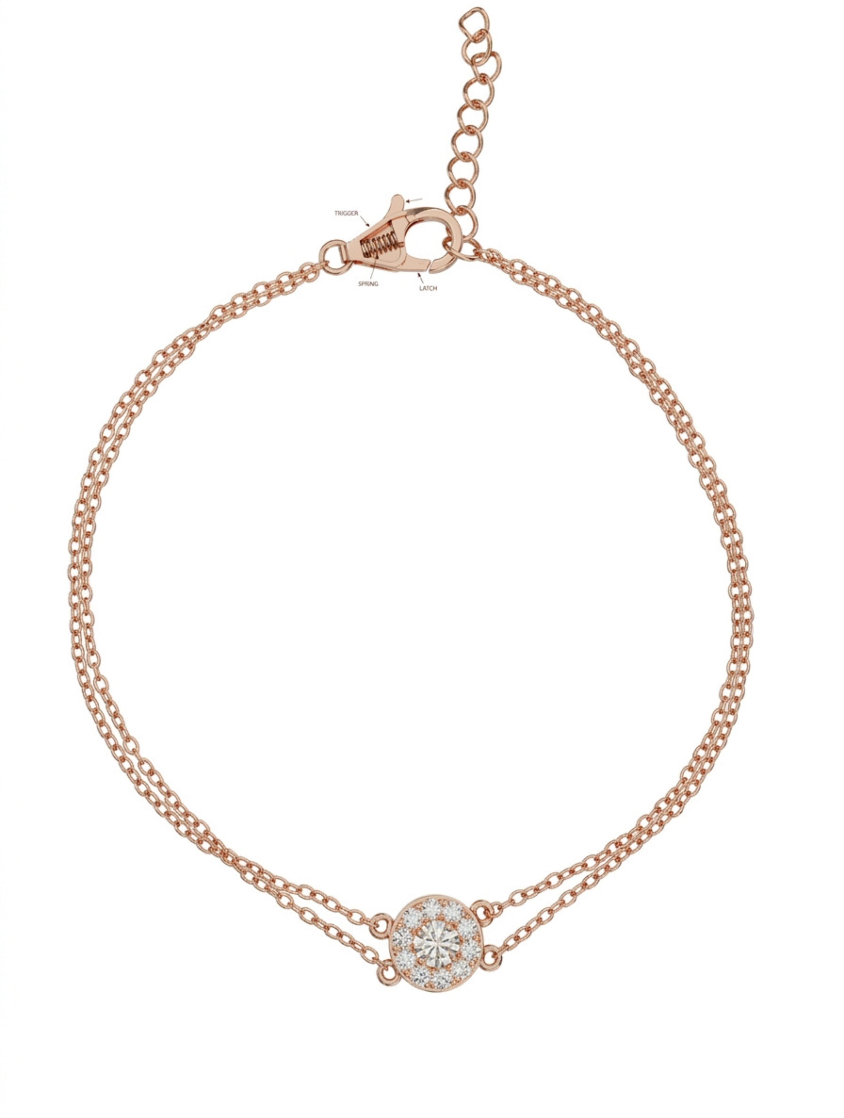 Rose Gold Double-Chain CZ Halo Bracelet in 925 Sterling Silver