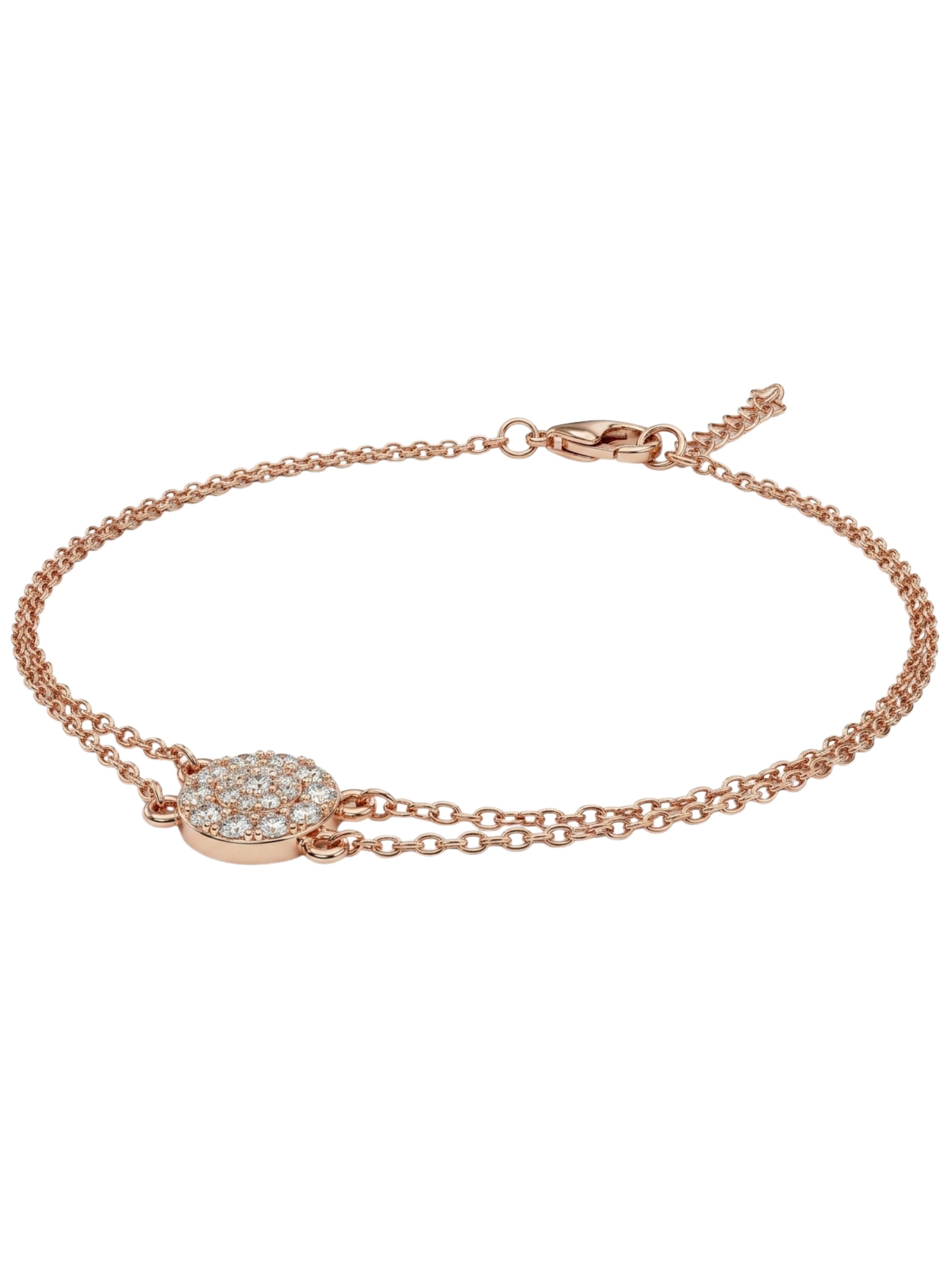 Rose Gold Double-Chain CZ Halo Bracelet in 925 Sterling Silver