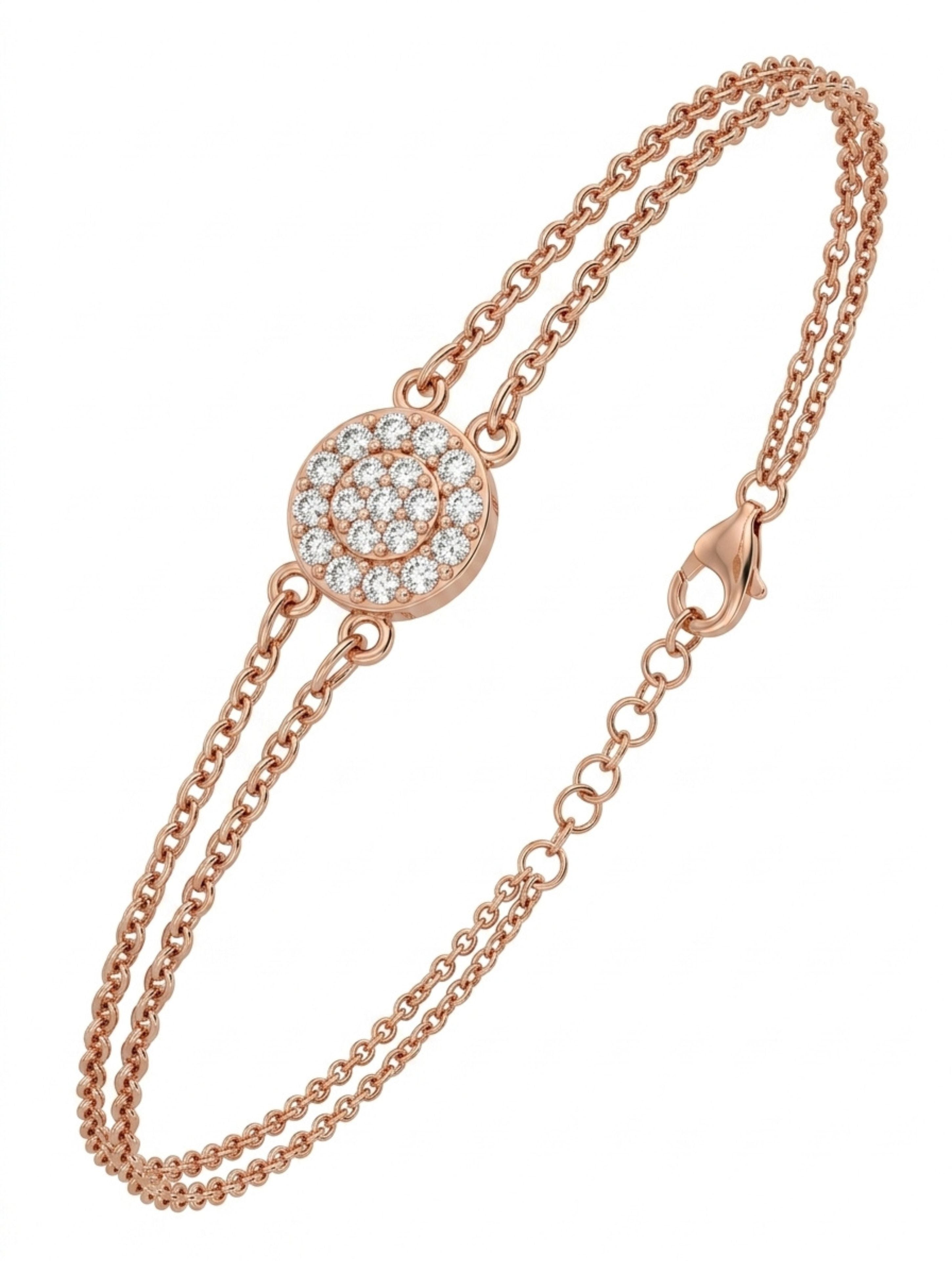 Rose Gold Double-Chain CZ Halo Bracelet in 925 Sterling Silver