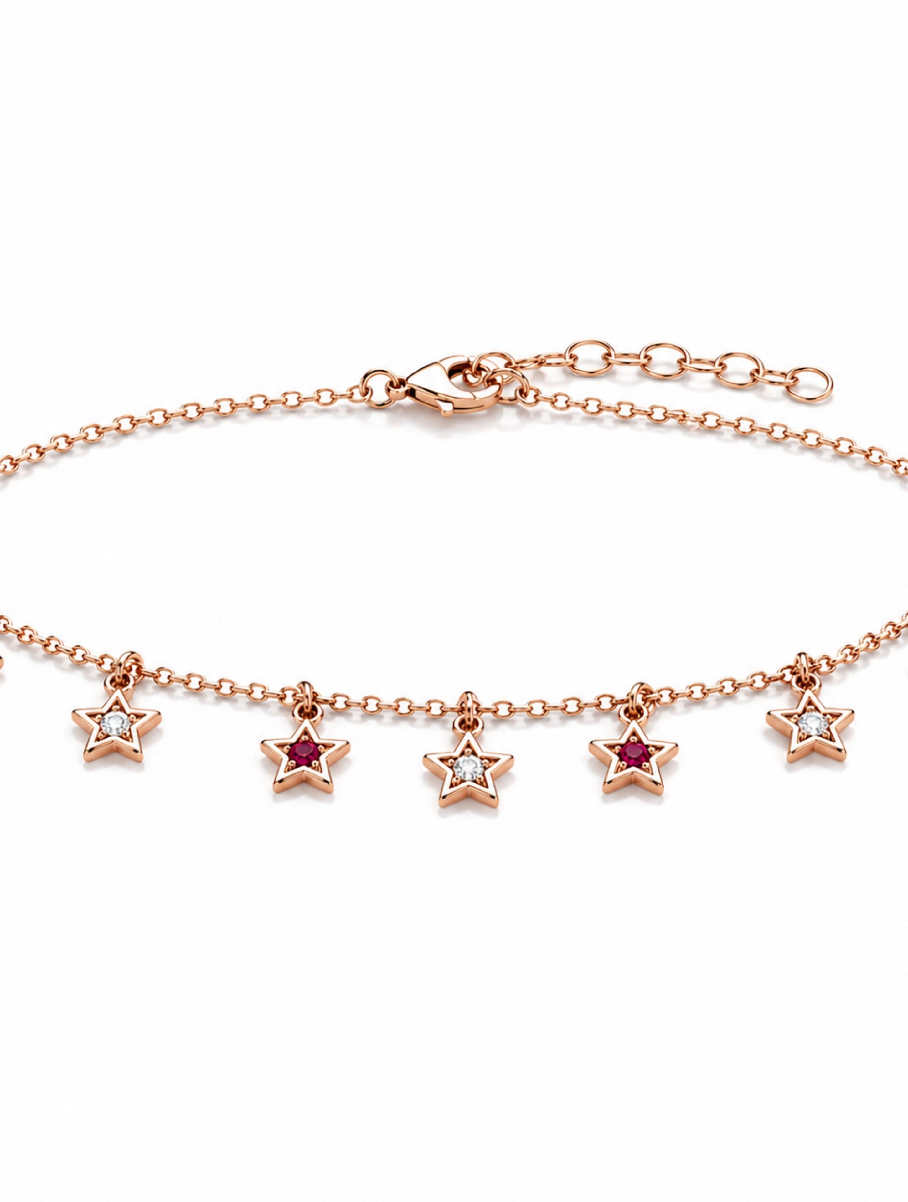 925 Sterling Silver Star Charm Bracelet in Rose Gold