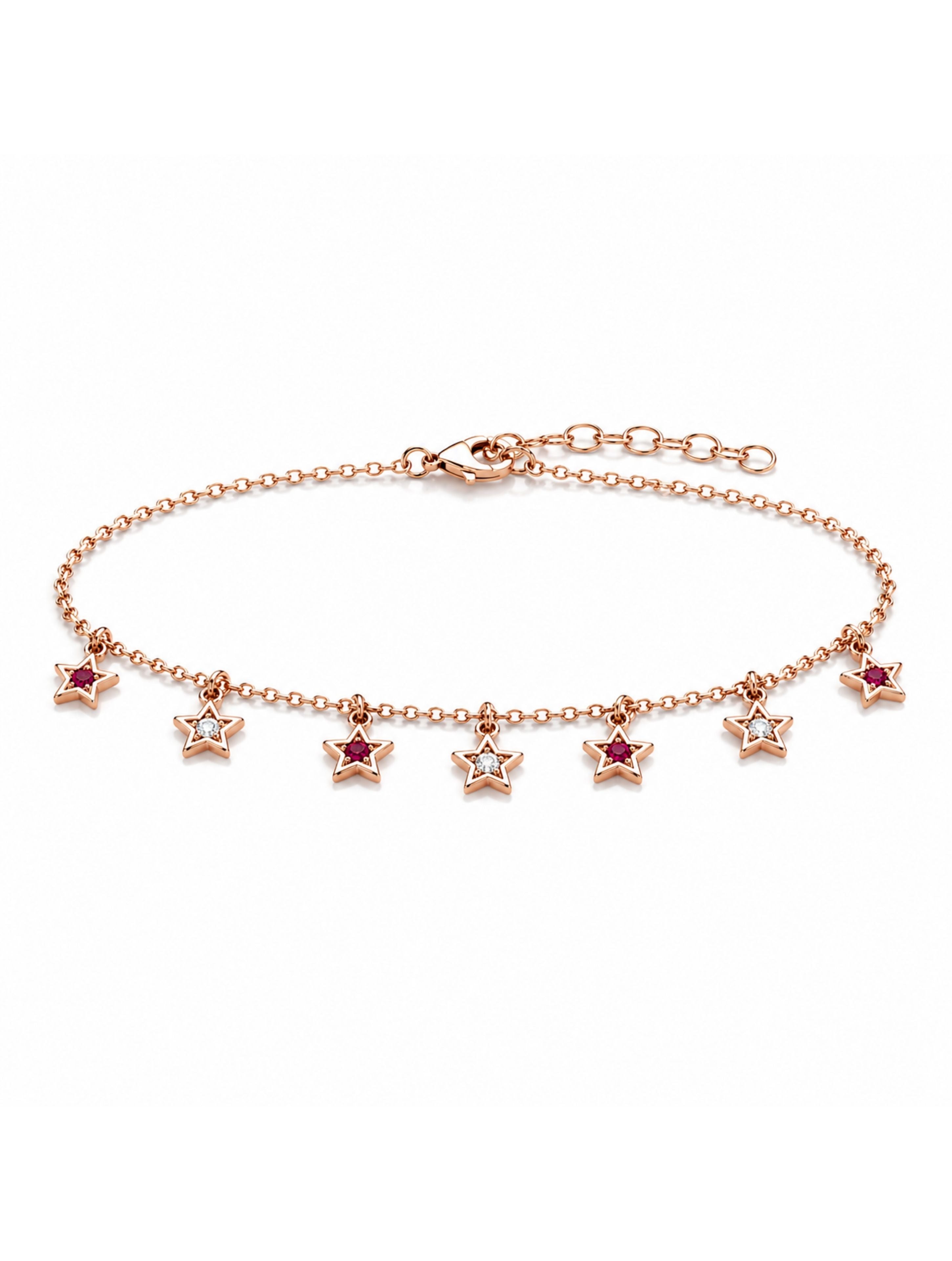 925 Sterling Silver Star Charm Bracelet in Rose Gold
