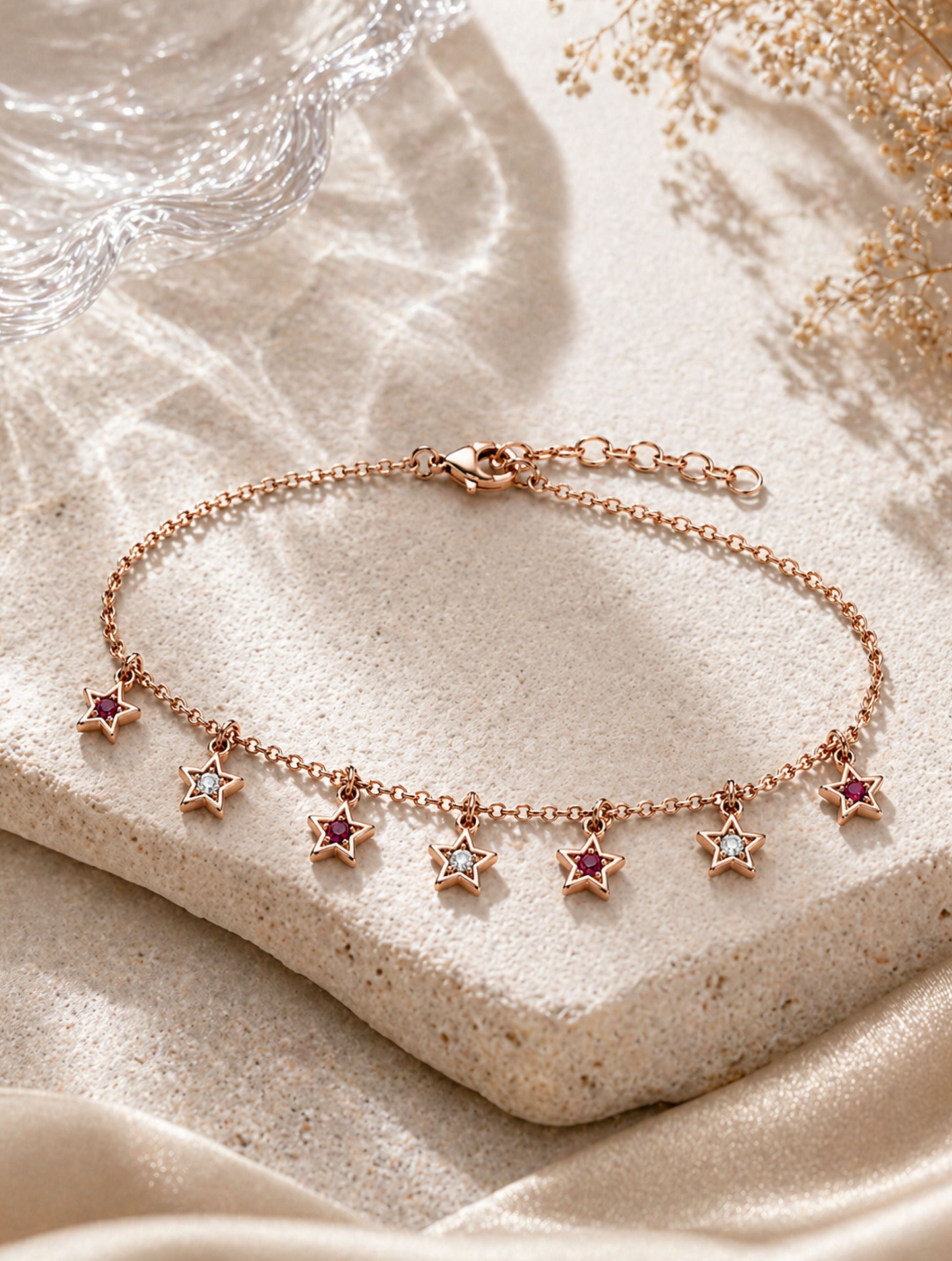 925 Sterling Silver Star Charm Bracelet in Rose Gold