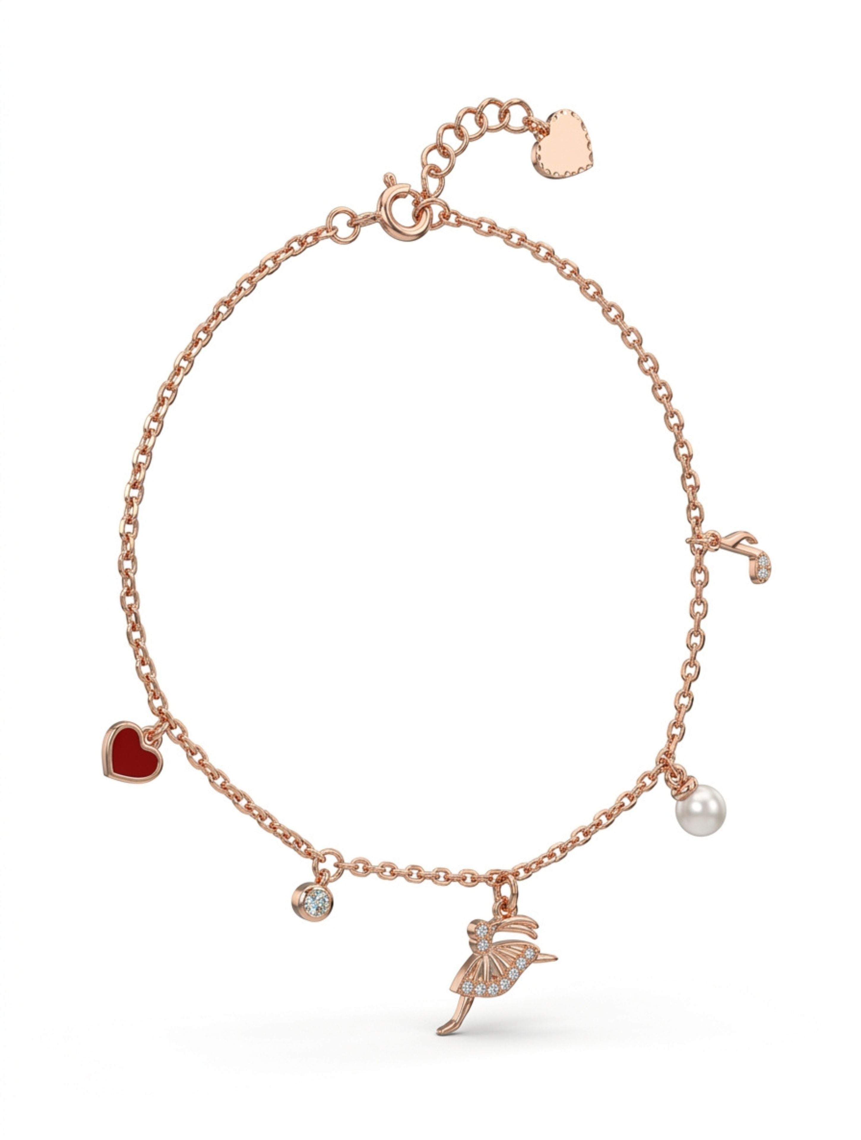 Rose Gold Dancing Ballerina Charm Bracelet in Sterling Silver