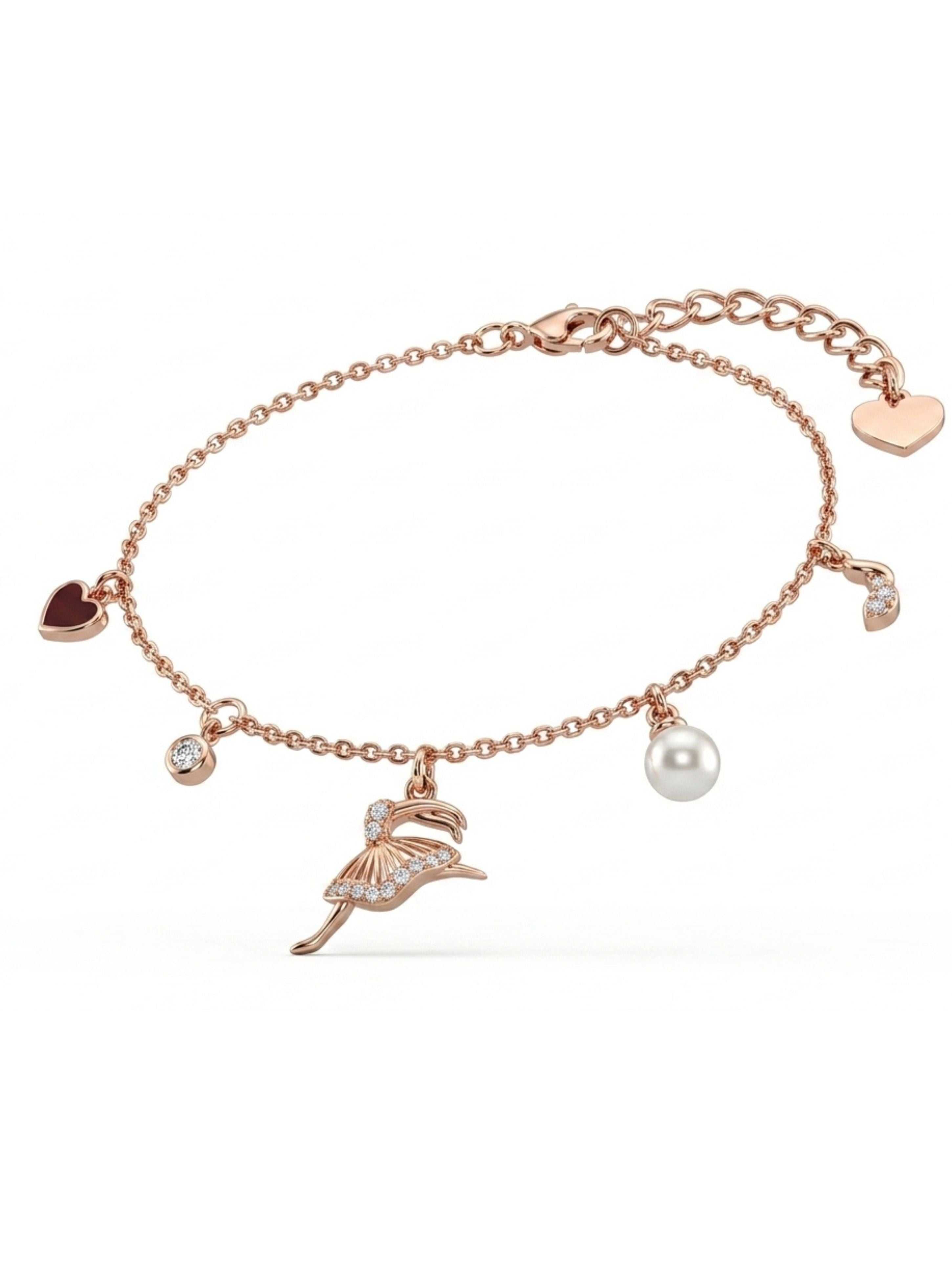 Rose Gold Dancing Ballerina Charm Bracelet in Sterling Silver