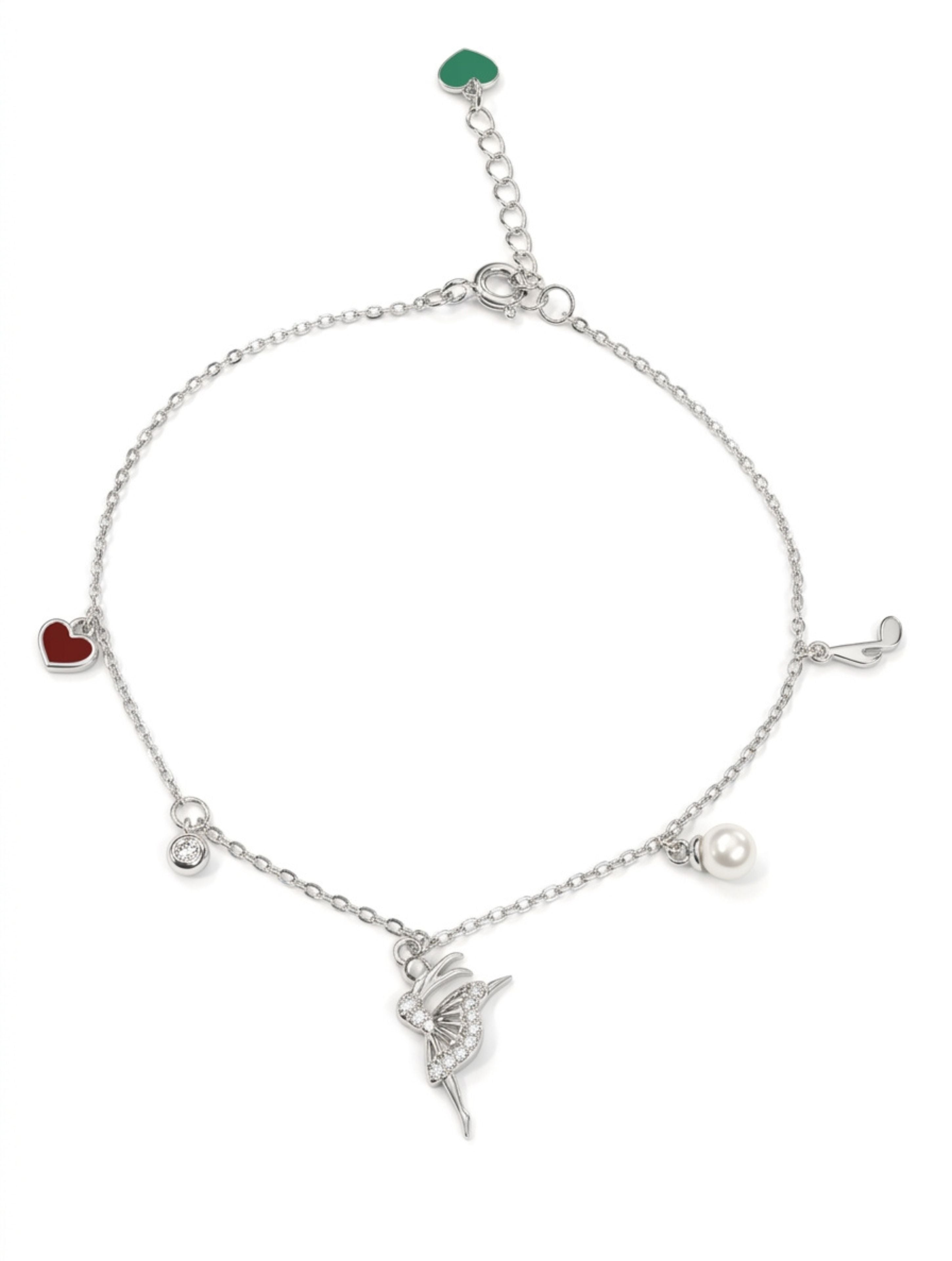 925 Sterling Silver Dancing Ballerina Charm Bracelet