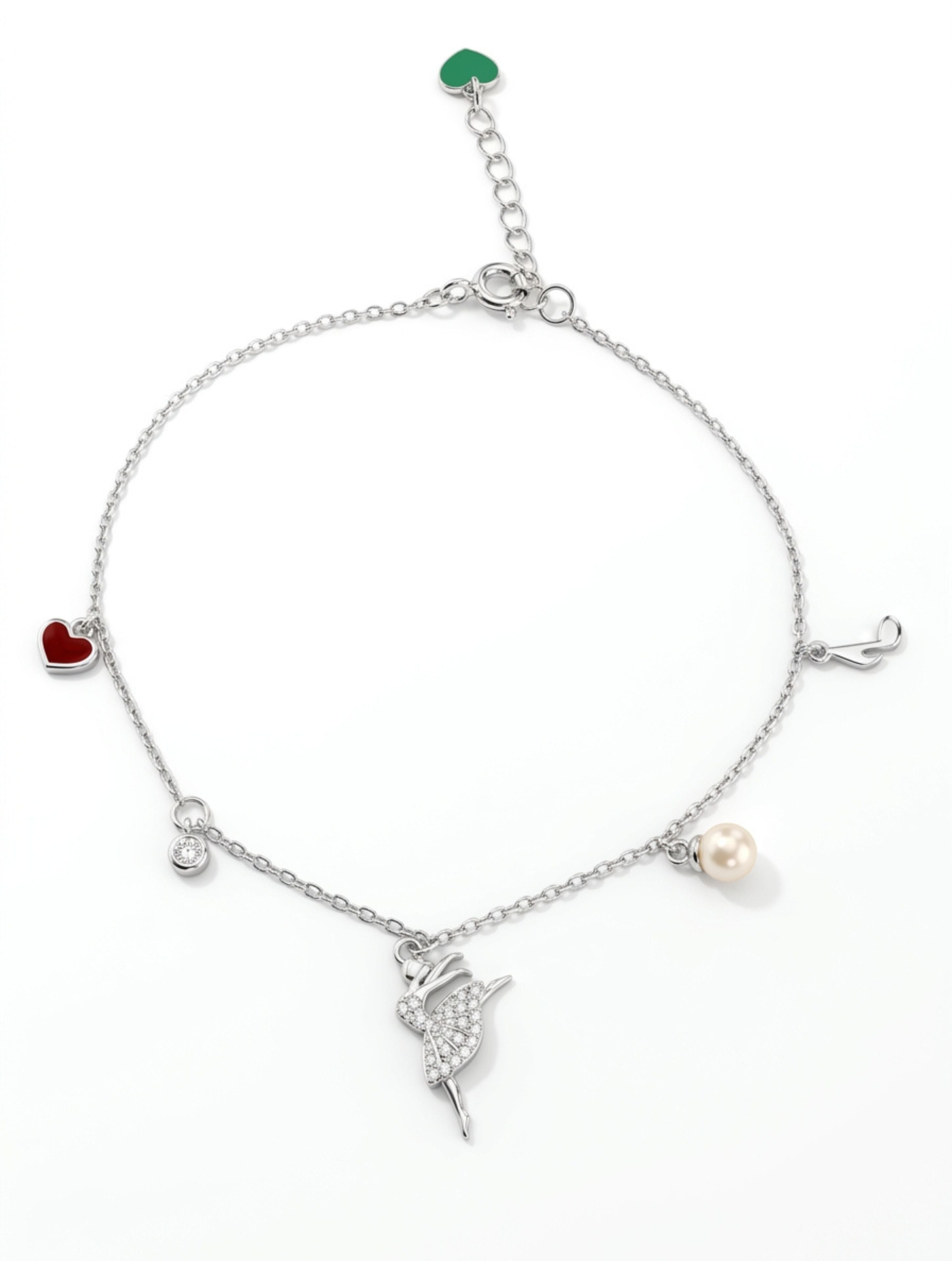 925 Sterling Silver Dancing Ballerina Charm Bracelet