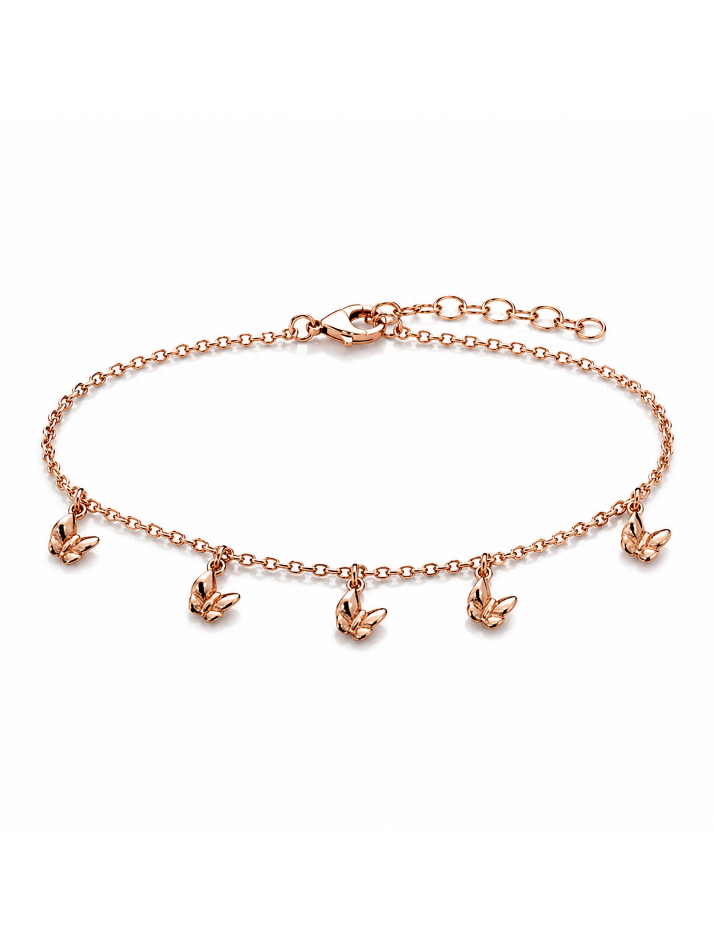Rose Gold Flutter Butterfly Charm Bracelet In 925 Sterling Silver