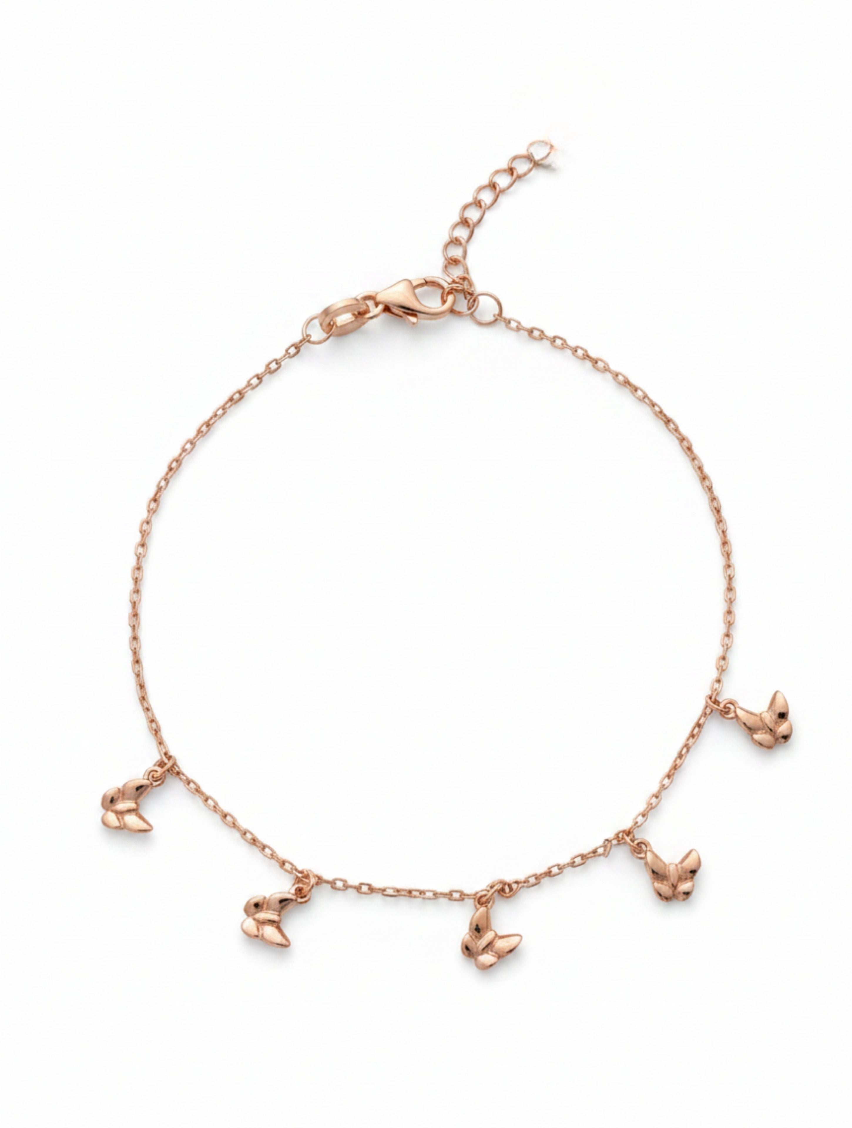 Rose Gold Flutter Butterfly Charm Bracelet In 925 Sterling Silver