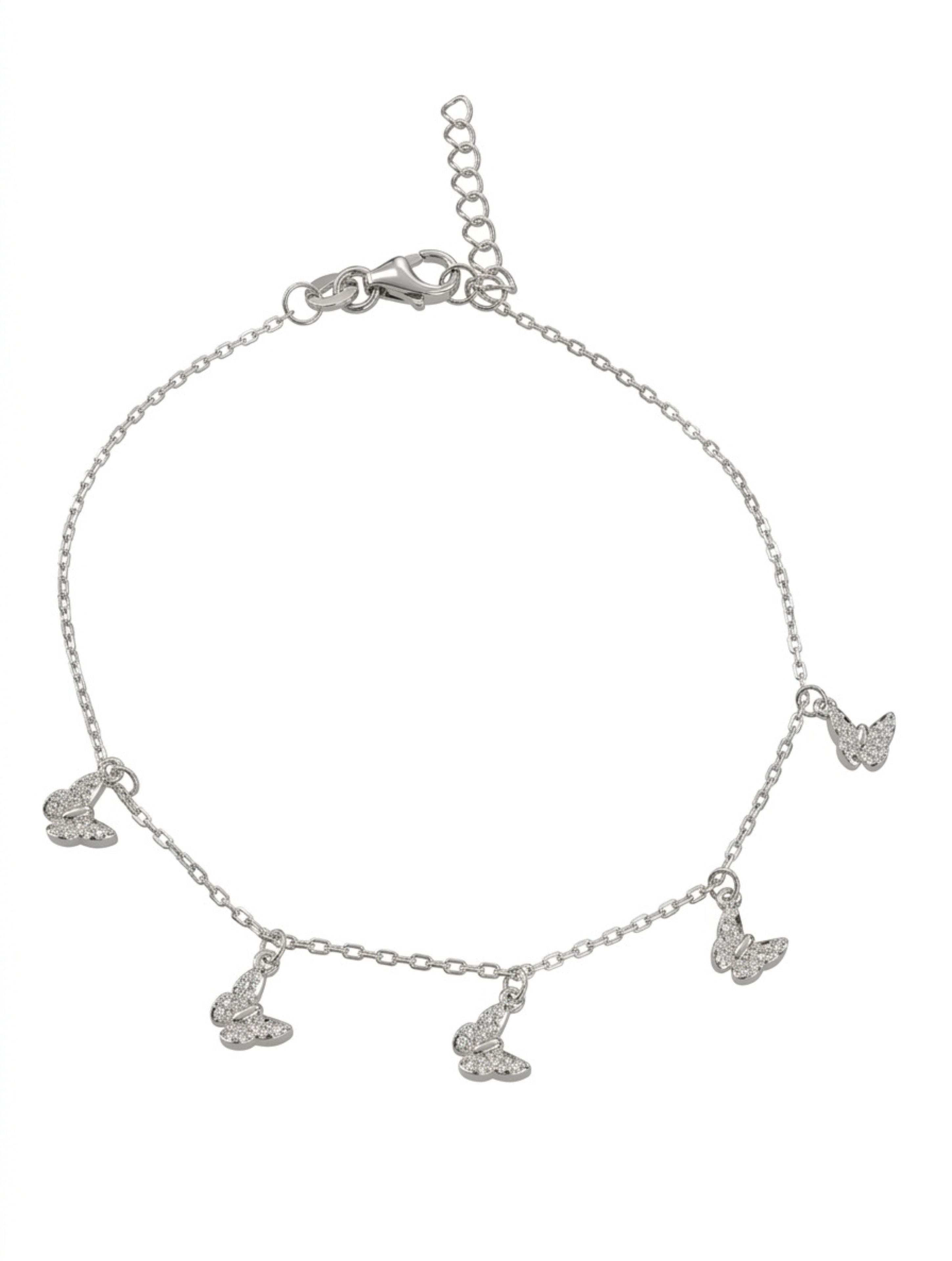 Sparkling Butterfly Charm Bracelet In 925 Sterling Silver