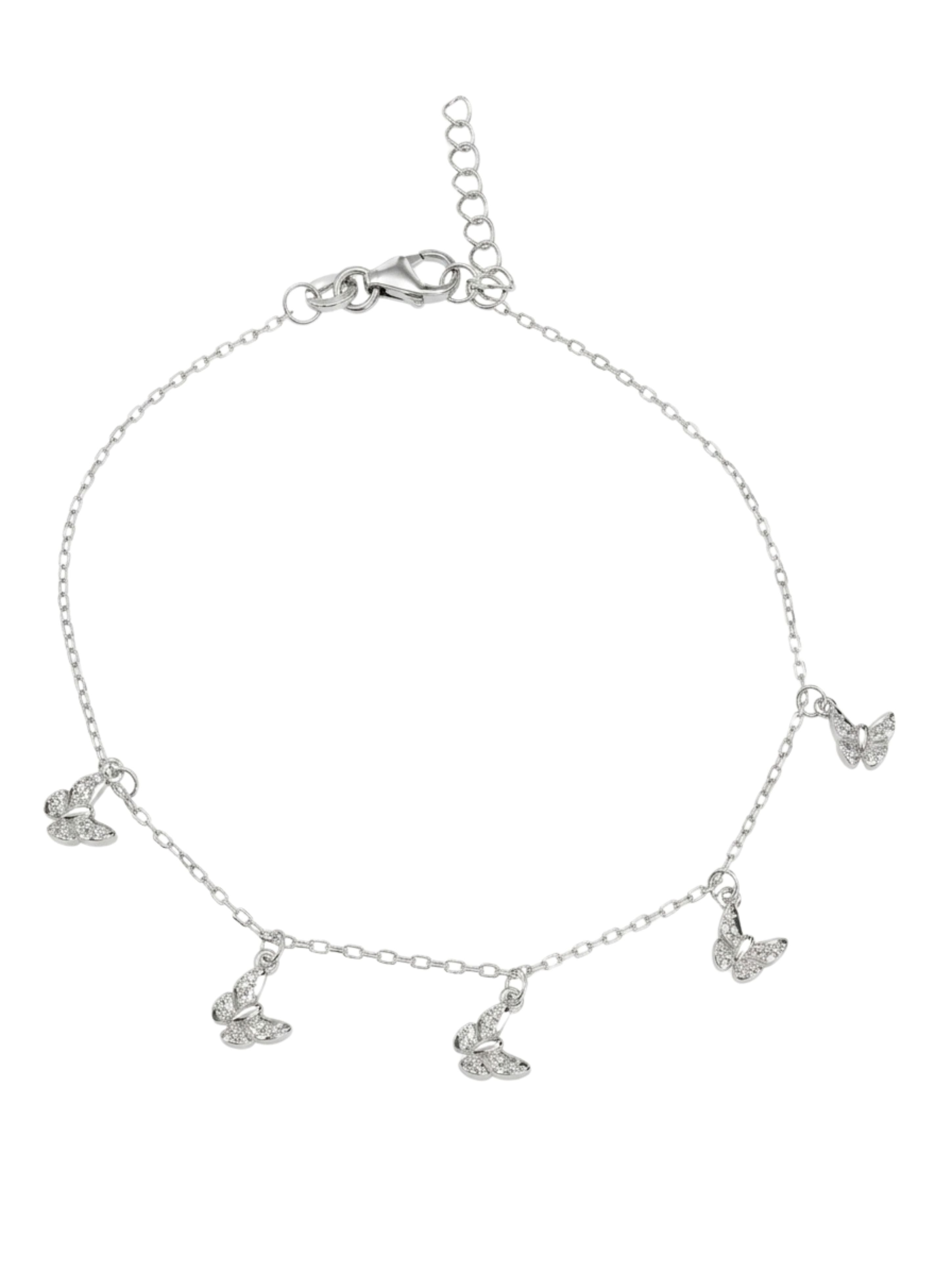 Sparkling Butterfly Charm Bracelet In 925 Sterling Silver