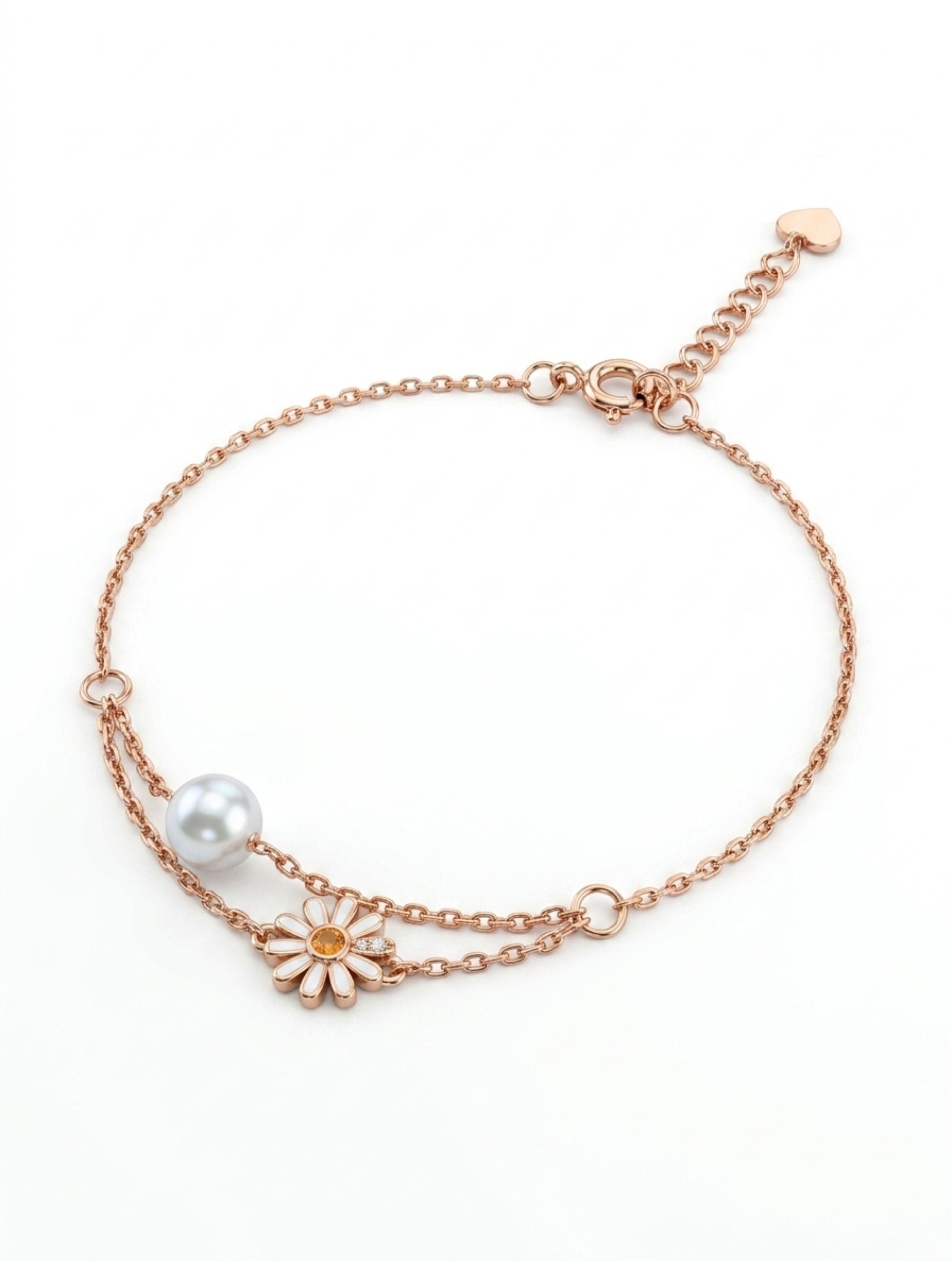 Pearl Sterling Silver Double-Chain Bracelet in Rose Gold Vermeil