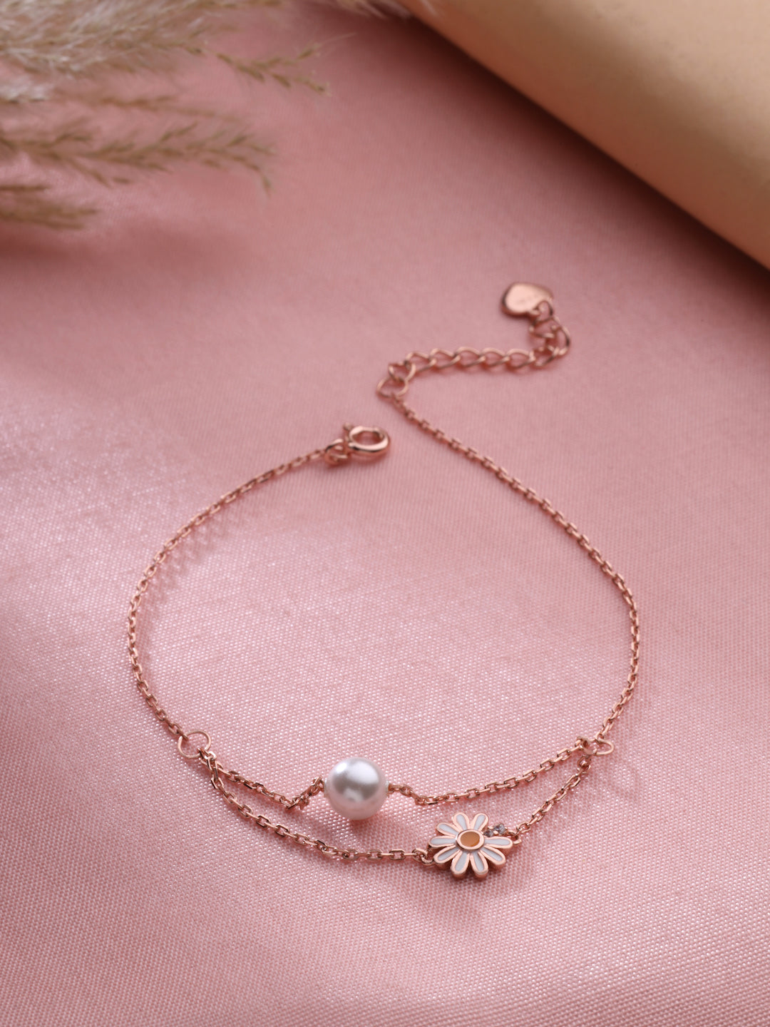 Pearl Sterling Silver Double-Chain Bracelet in Rose Gold Vermeil