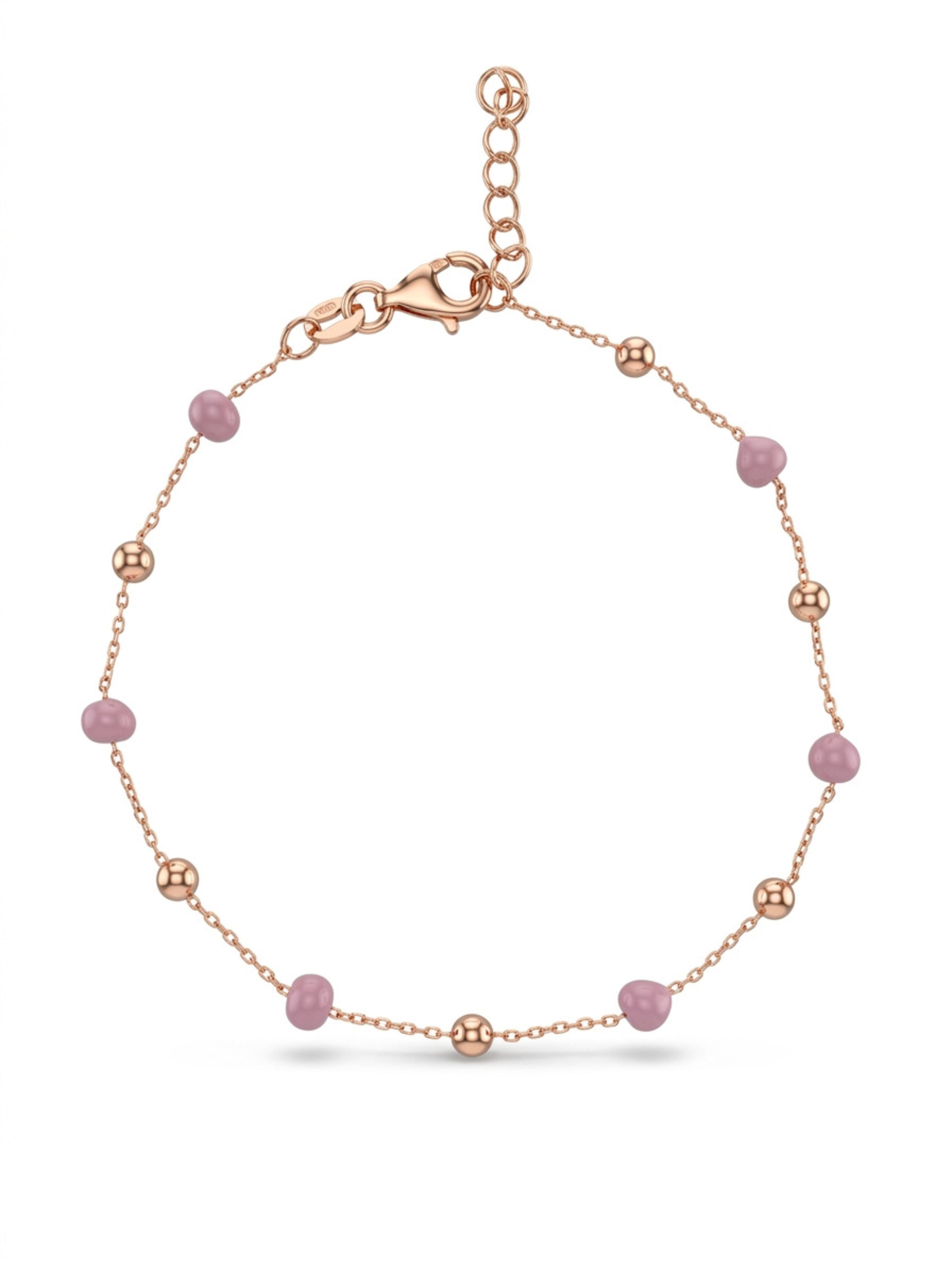 Pastel Pink & Rose Gold Bead Bracelet in Rose Gold Vermeil