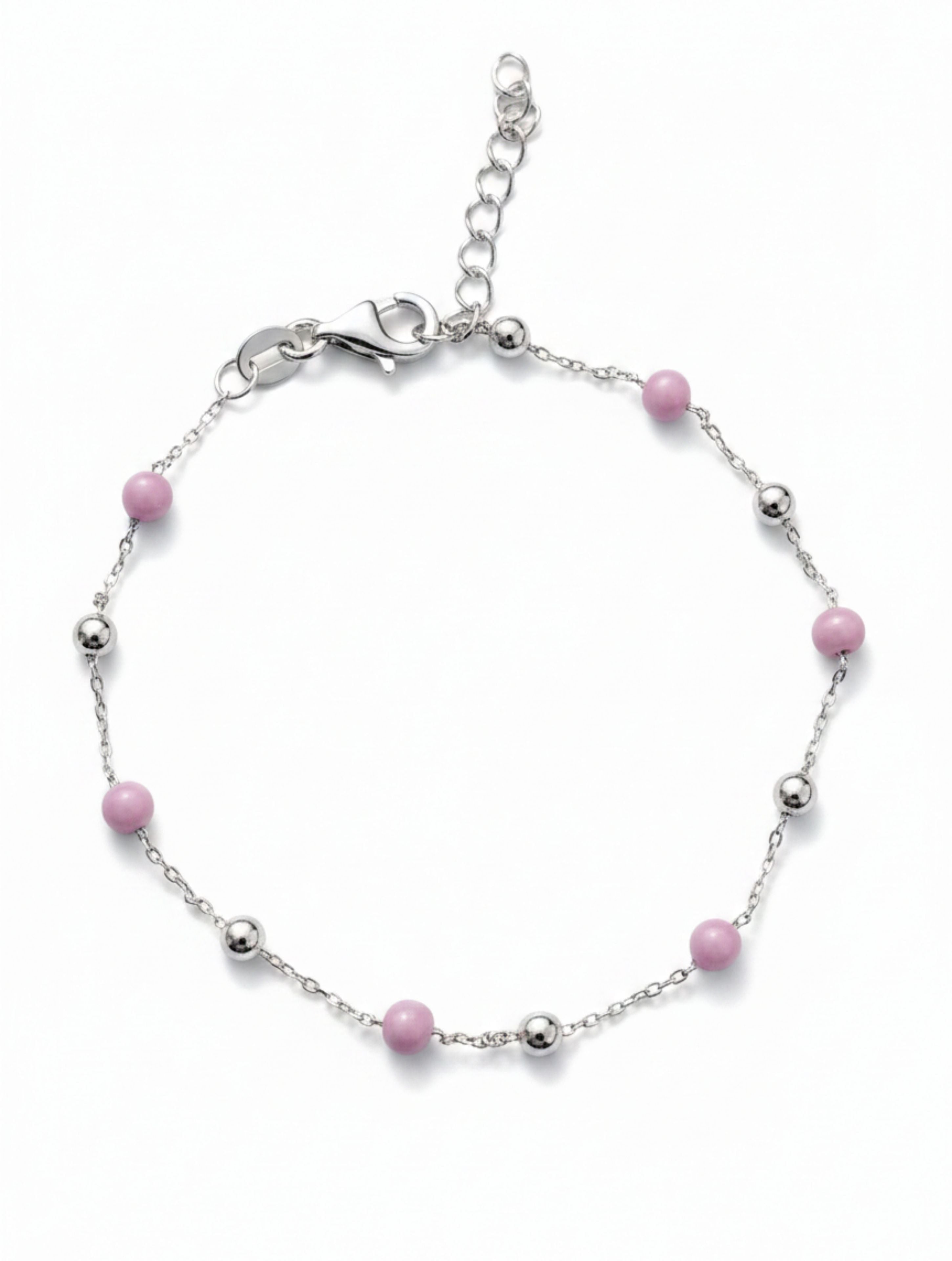 Pastel Pink & Silver Bead Bracelet in 925 Sterling Silver