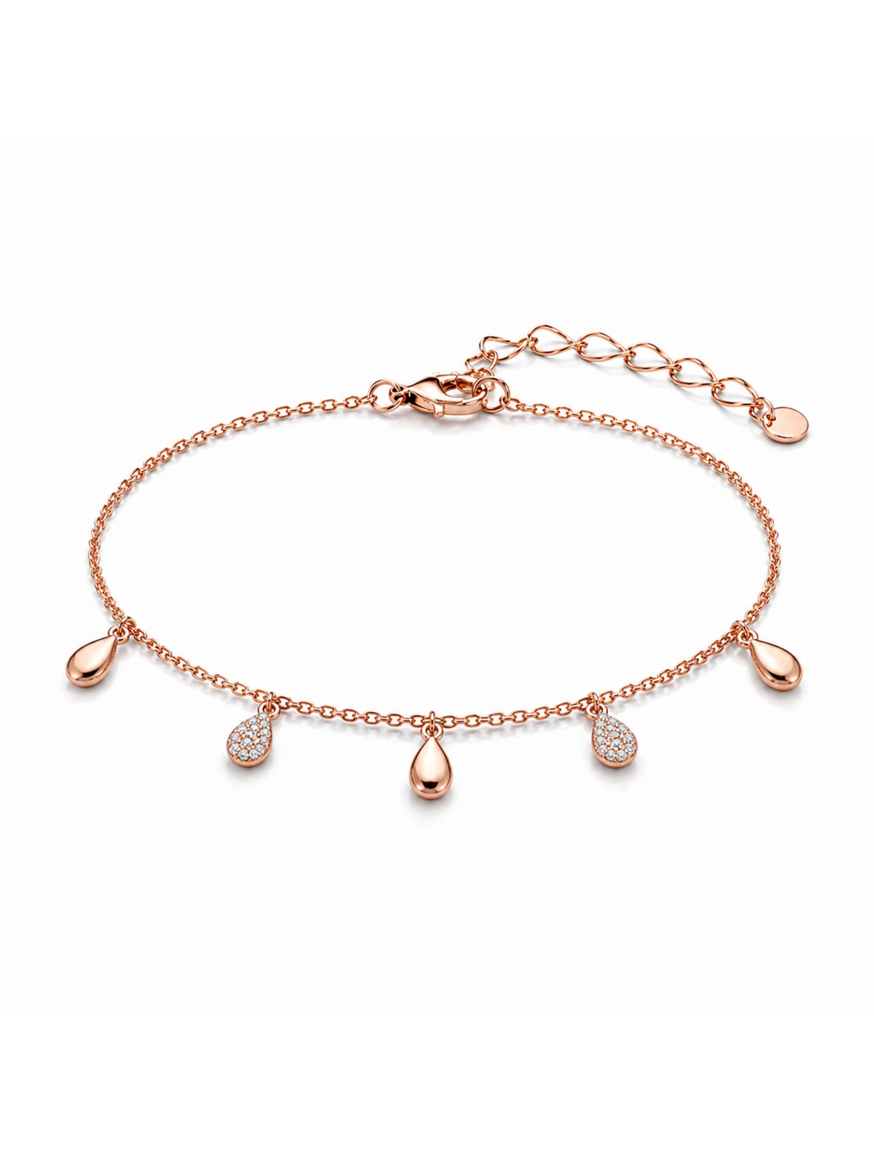 Rose Gold Teardrop Charm Bracelet in 925 Sterling Silver